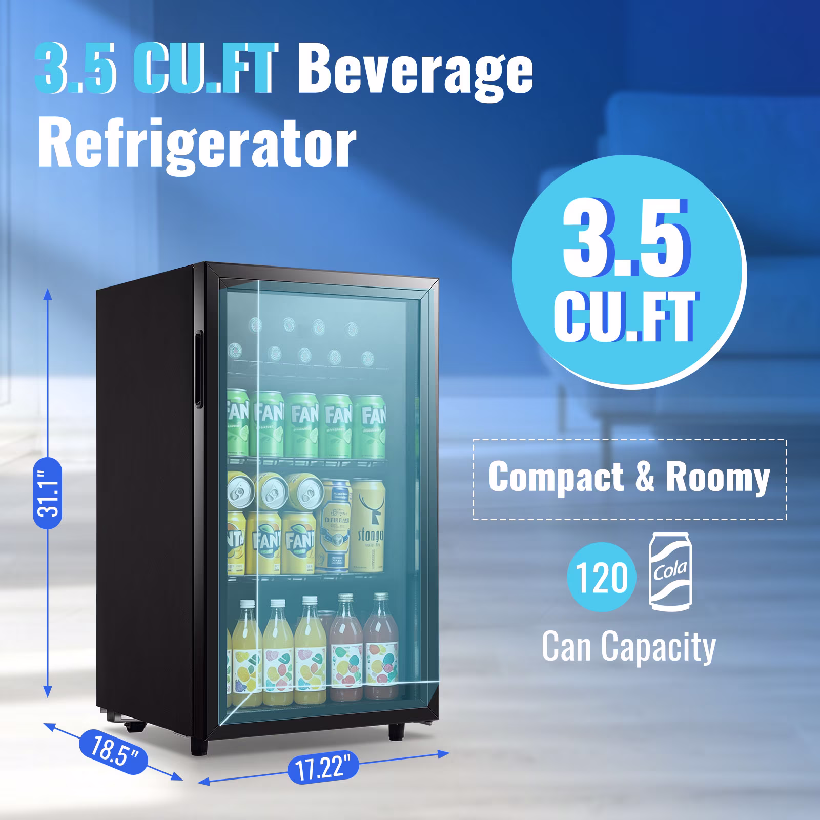 WANAI 120 Can Beverage Fridge & Cooler Small Mini Fridge Glass Door for Soda Beer or Wine for Home&Bar - Image 3