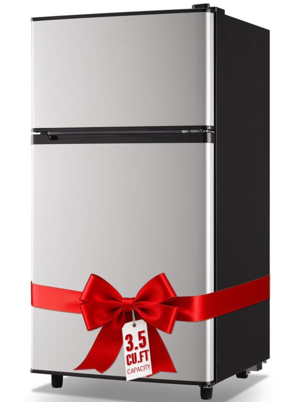 WANAI 3.5 Cu.ft Fridge with Freezer 2 Door Compact Refrigerator Adjustable Thermostat Silver New