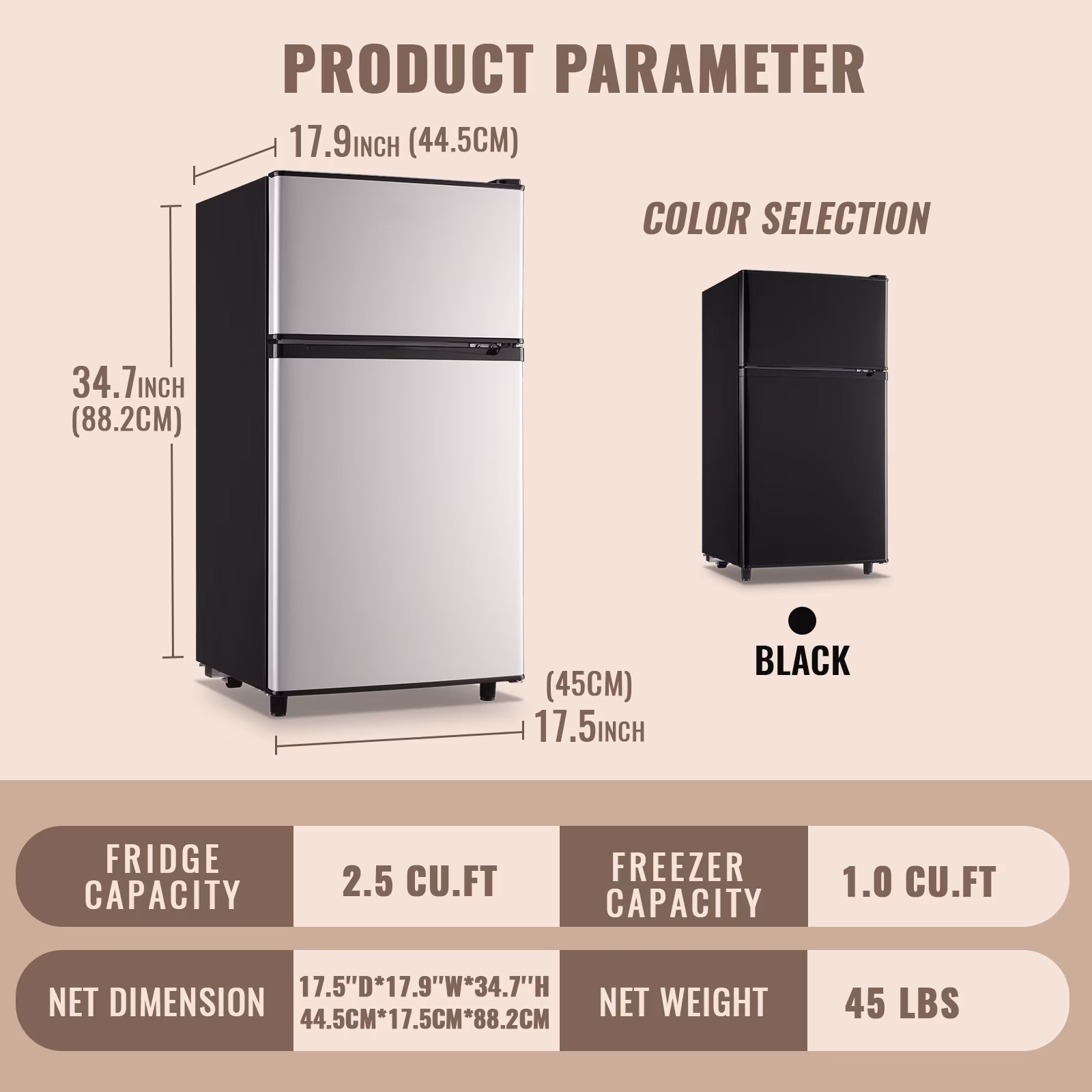 WANAI 3.5 Cu.ft Fridge with Freezer 2 Door Compact Refrigerator Adjustable Thermostat Silver New - Image 5