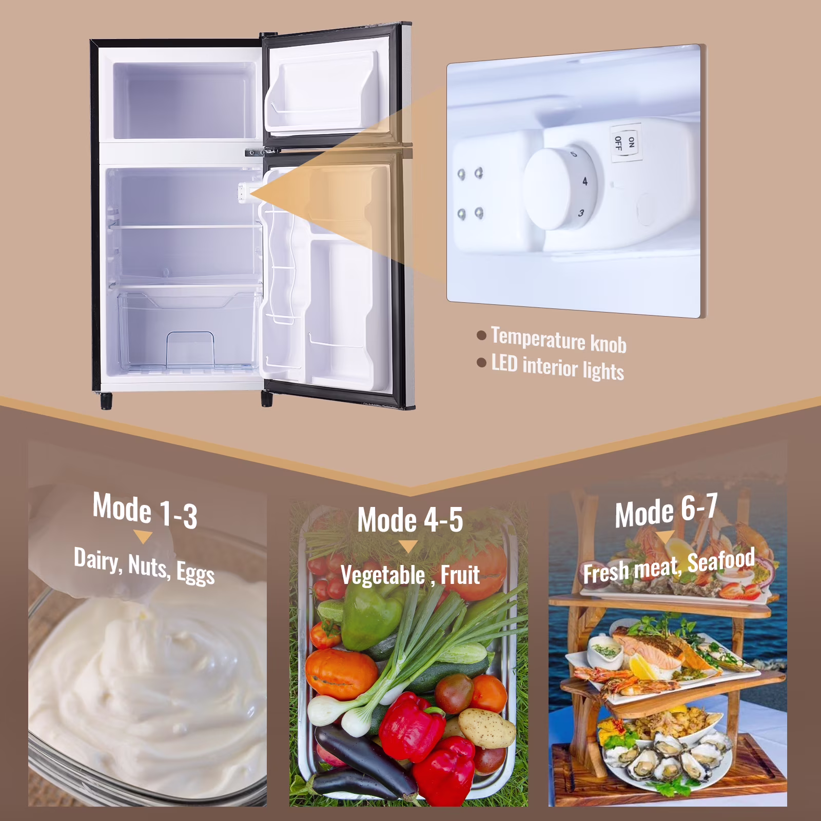 WANAI 3.5 Cu.ft Fridge with Freezer 2 Door Compact Refrigerator Adjustable Thermostat Silver New - Image 4