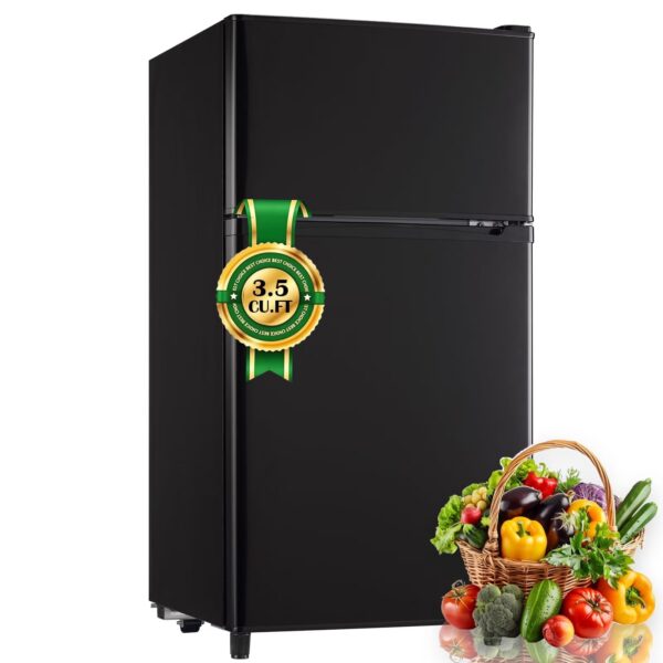 WANAI 3.5 Cu.ft Mini Fridge Compact Refrigerator with Freezer Small Fridge For Bedroom, Office, Kitchen, Apartment, Black