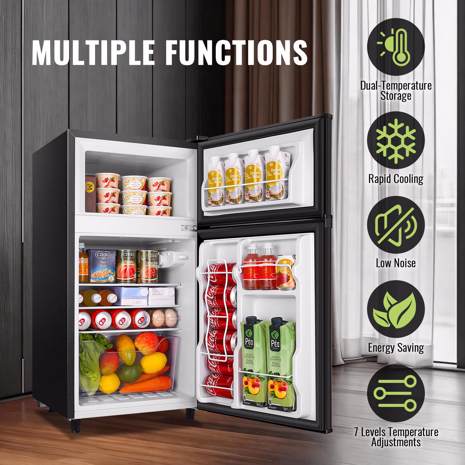 WANAI 3.5 Cu.ft Mini Fridge Compact Refrigerator with Freezer Small Fridge For Bedroom, Office, Kitchen, Apartment, Black - Image 3