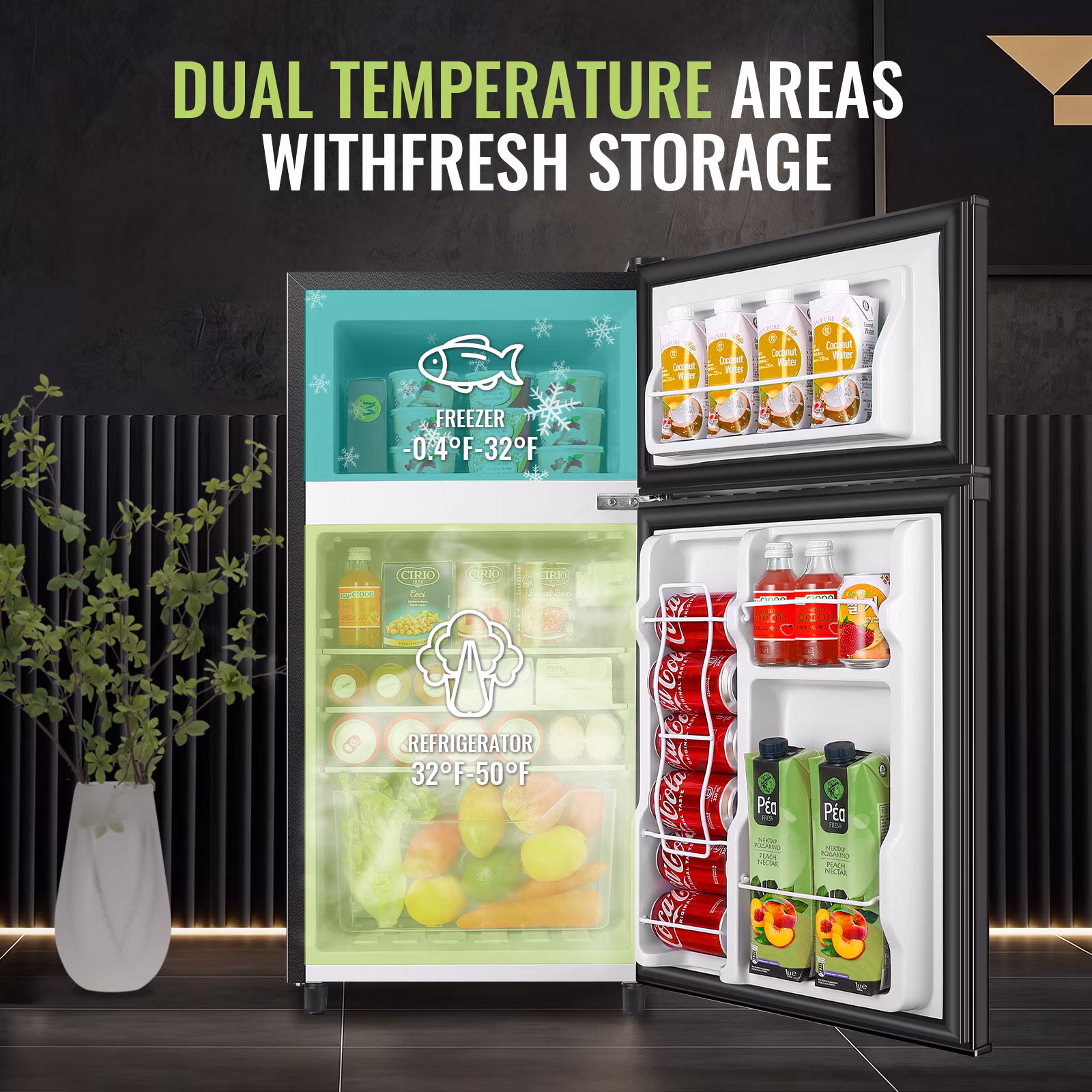 WANAI 3.5 Cu.ft Mini Fridge Compact Refrigerator with Freezer Small Fridge For Bedroom, Office, Kitchen, Apartment, Black - Image 4