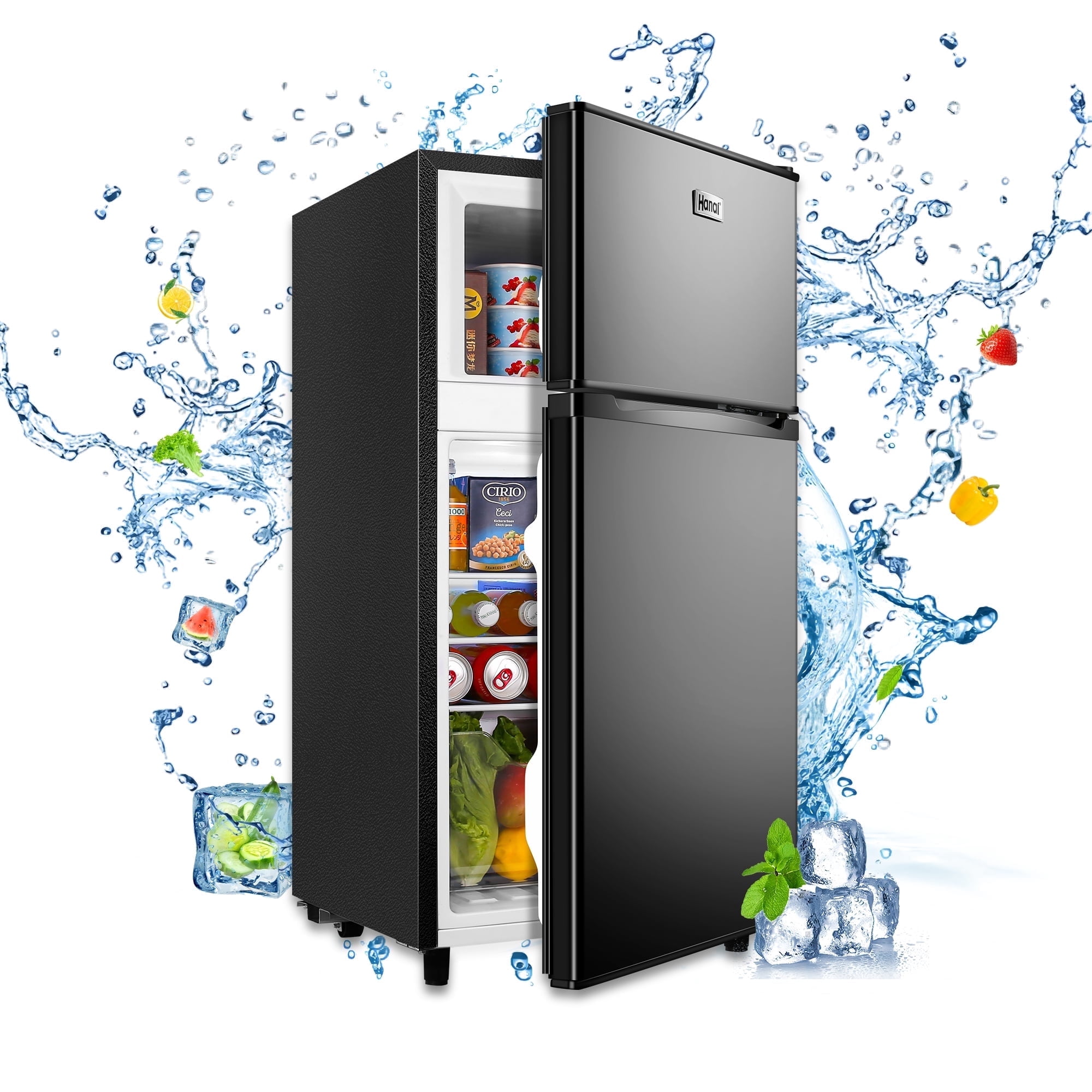 WANAI 3.5 Cu ft Two Door Mini Fridge, Black