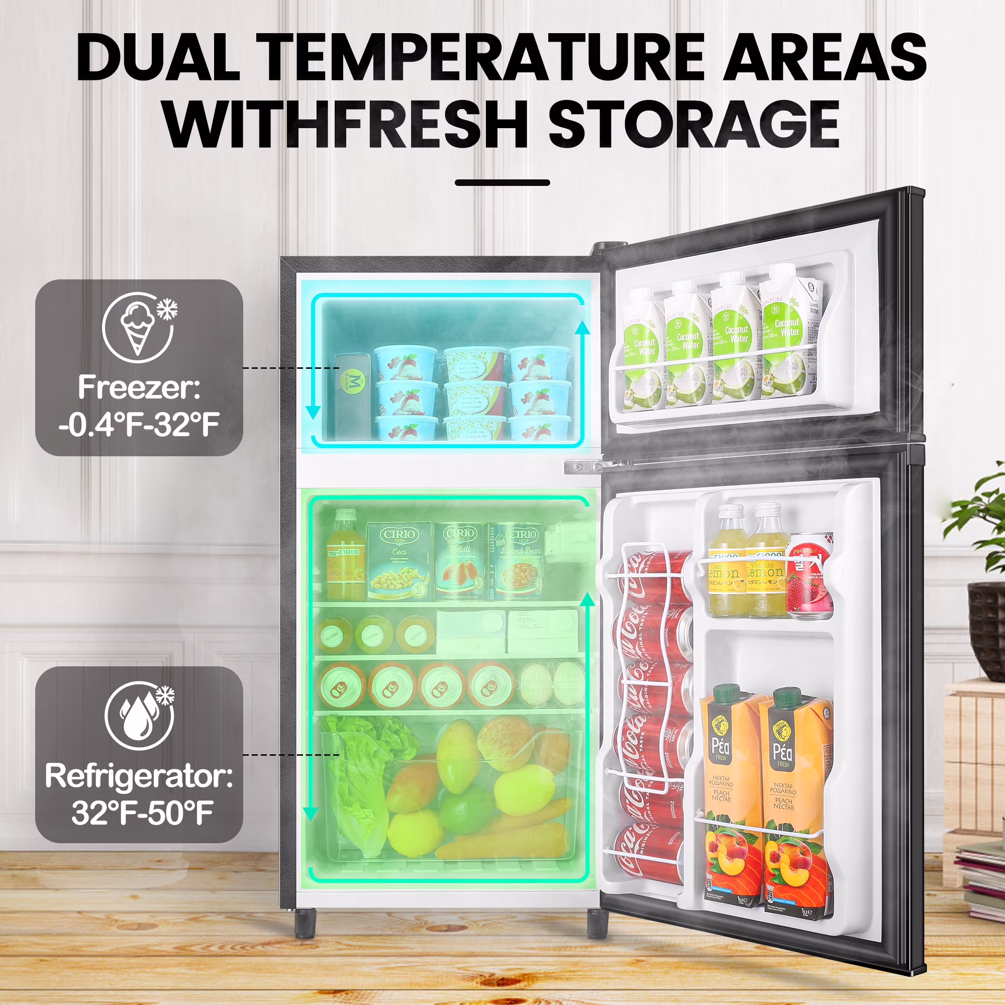WANAI 3.5 Cu ft Two Door Mini Fridge with Freezer,Apartment Size Refrigerator, Black,New - Image 4