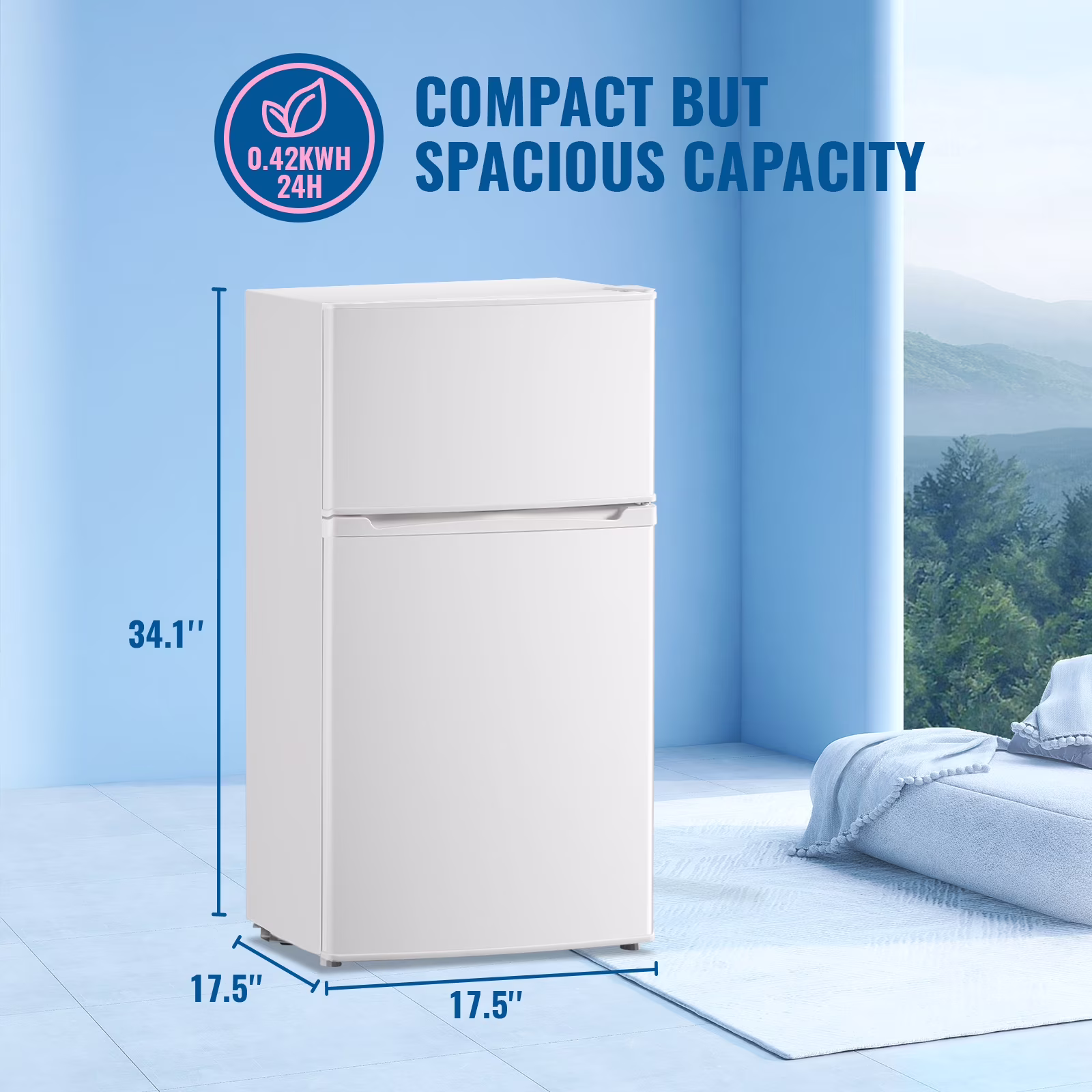 WANAI 3.5 Cubic feet Small Refrigerator with Freezer on Top Double Door Mini Fridge New White - Image 2