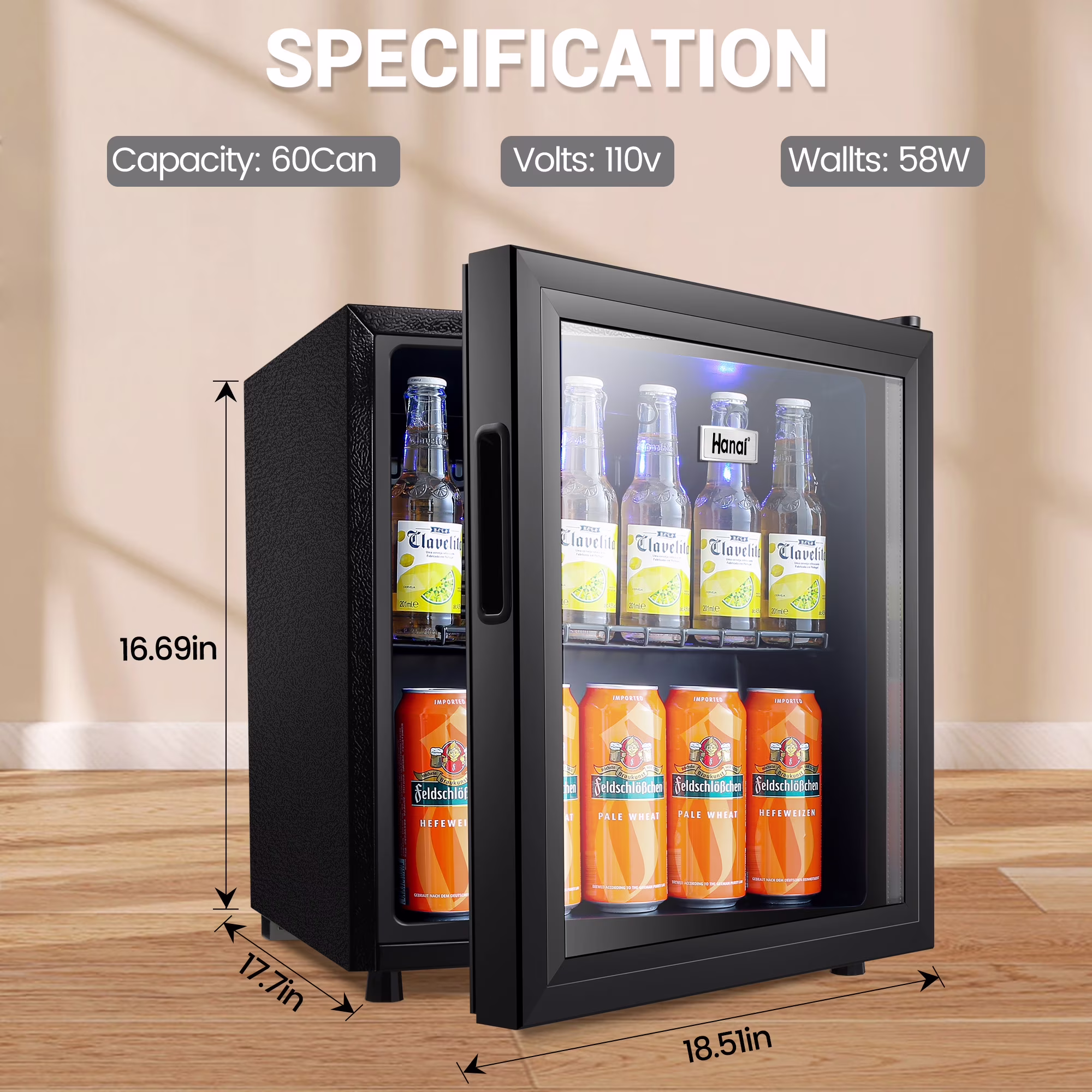 WANAI 62-Can Beverage Refrigerator and Cooler,Small Fridge with Glass Door,BLACK - Image 5