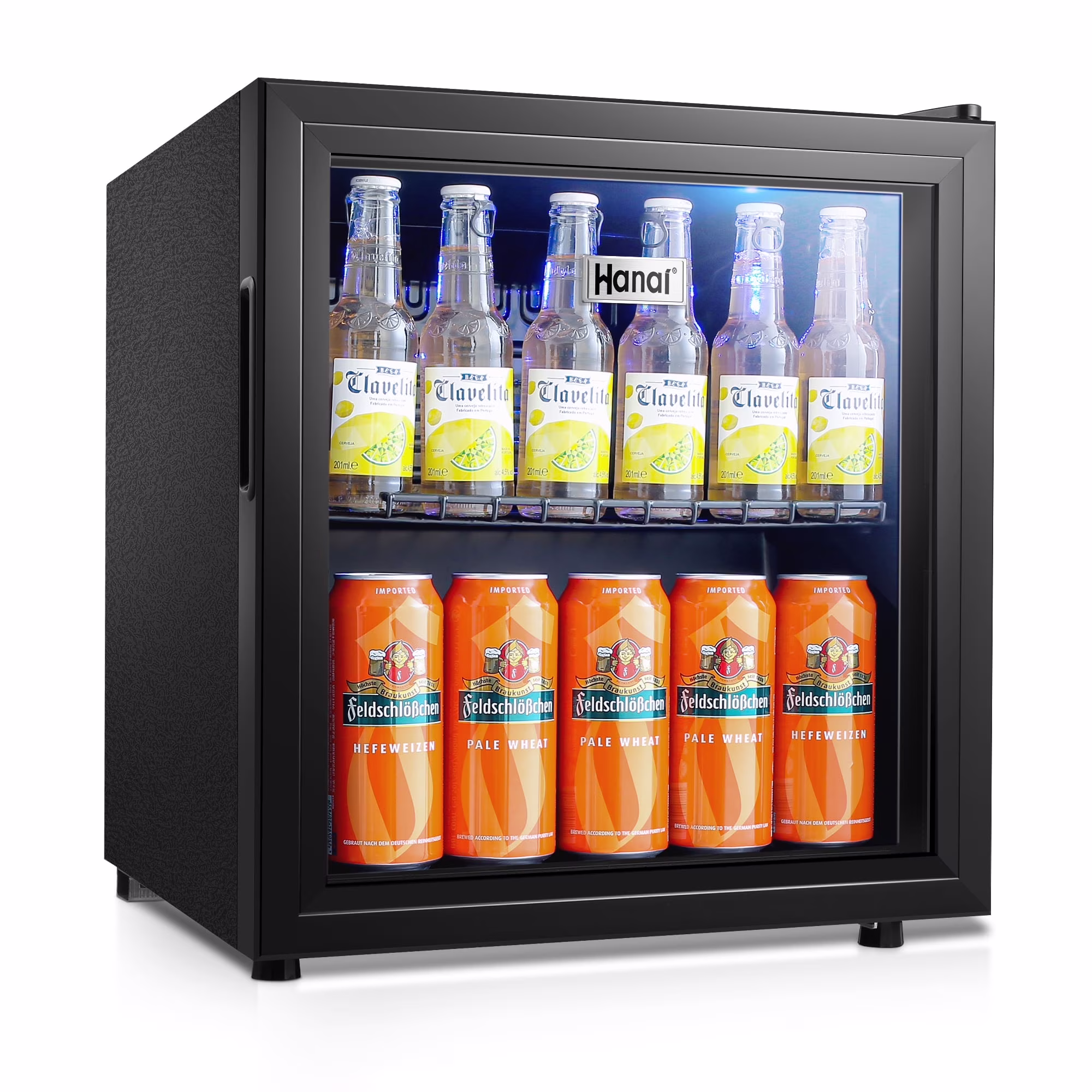 WANAI 62-Can Beverage Refrigerator and Cooler,Small Fridge with Glass Door,BLACK