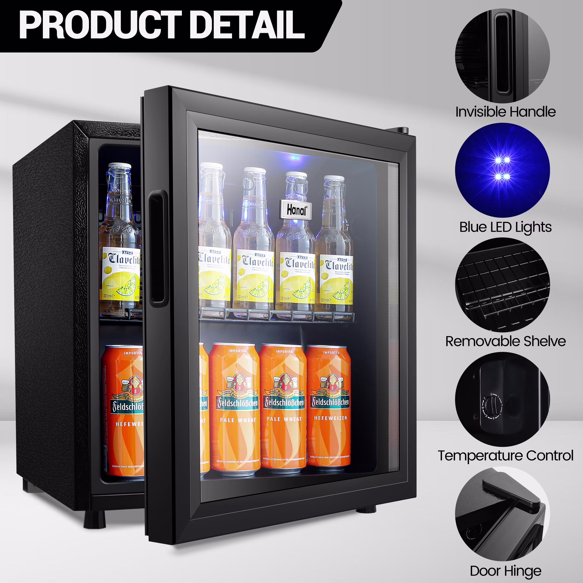 WANAI 62-Can Beverage Refrigerator and Cooler,Small Fridge with Glass Door,BLACK - Image 2