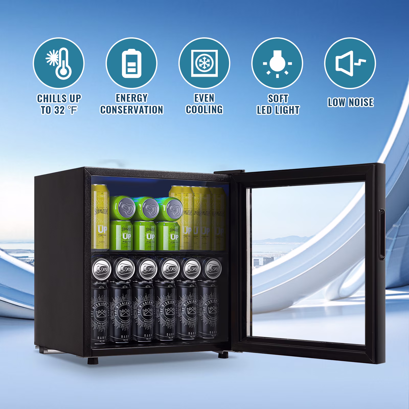 WANAI Beverage Refrigerator Cooler 1.7 Cu.ft Beer Fridge with Glass Door LED Light Adjustable Shelf - Image 2