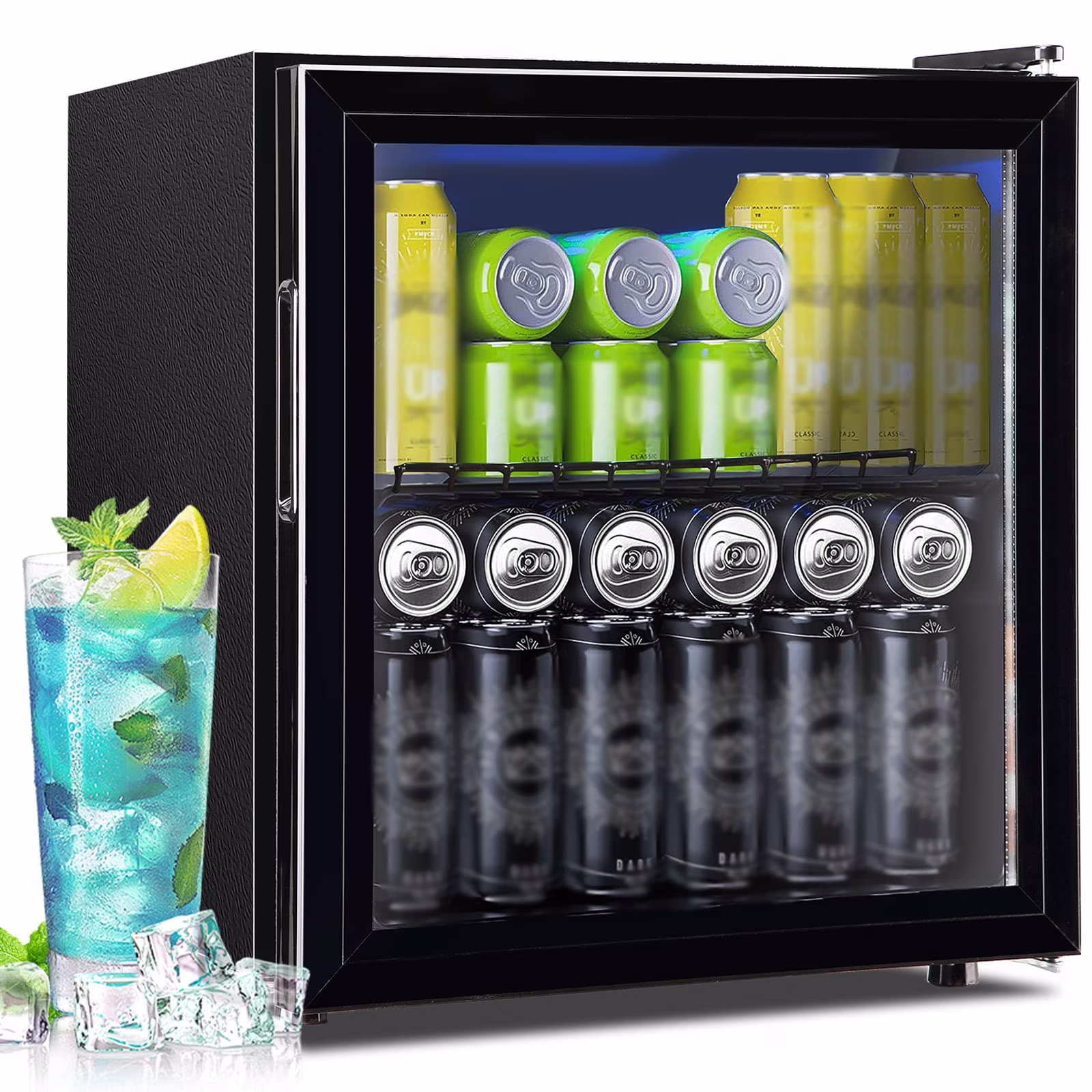 WANAI Beverage Refrigerator Cooler 1.7 Cu.ft Beer Fridge with Glass Door LED Light Adjustable Shelf - Image 4