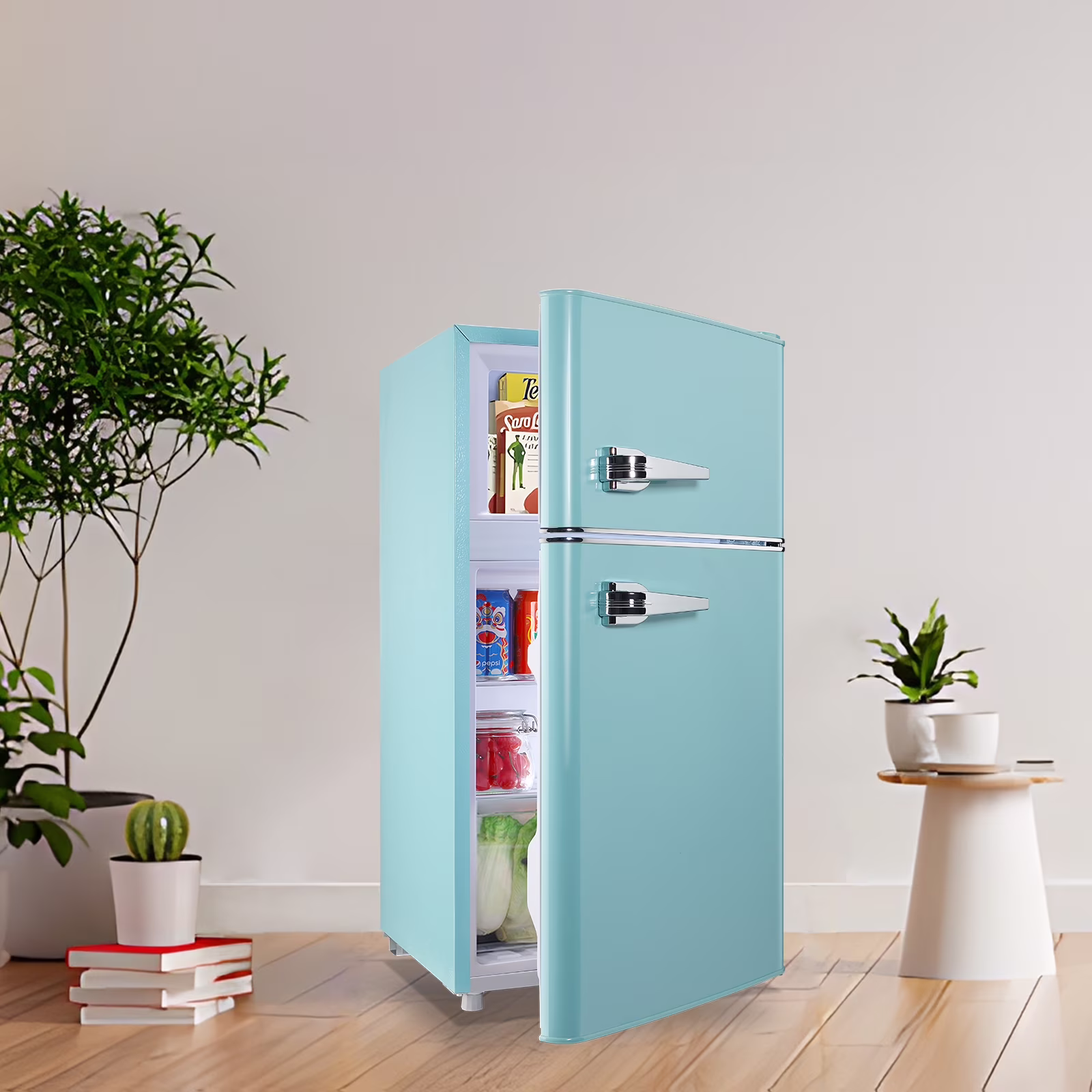 WANAI Small Retro Dual Door Refrigerator 3.5 Cu.ft Blue Fridge with Freezer for Dorm Apartment New - Image 3