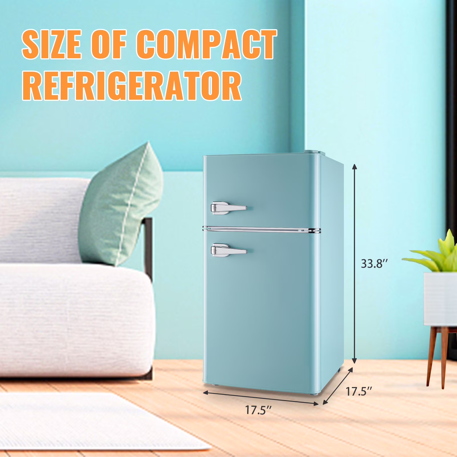 WANAI Small Retro Dual Door Refrigerator 3.5 Cu.ft Blue Fridge with Freezer for Dorm Apartment New - Image 5
