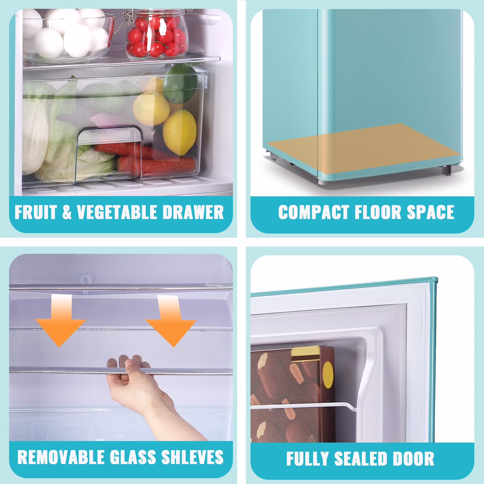 WANAI Small Retro Dual Door Refrigerator 3.5 Cu.ft Blue Fridge with Freezer for Dorm Apartment New - Image 4