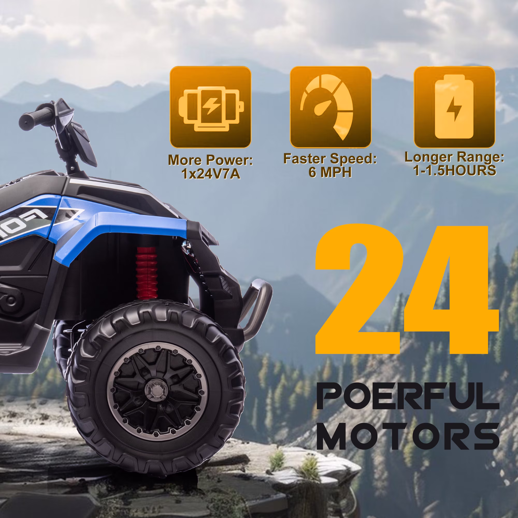 WangWangWang 2-Seater Electric ATV Ride-On Toy, 6Mph Max Speed, LED Lights, 24V, 1 Count - Image 3