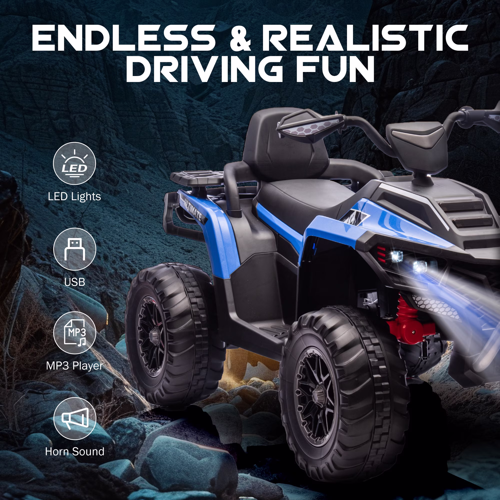 WangWangWang 2-Seater Electric ATV Ride-On Toy, 6Mph Max Speed, LED Lights, 24V, 1 Count - Image 4