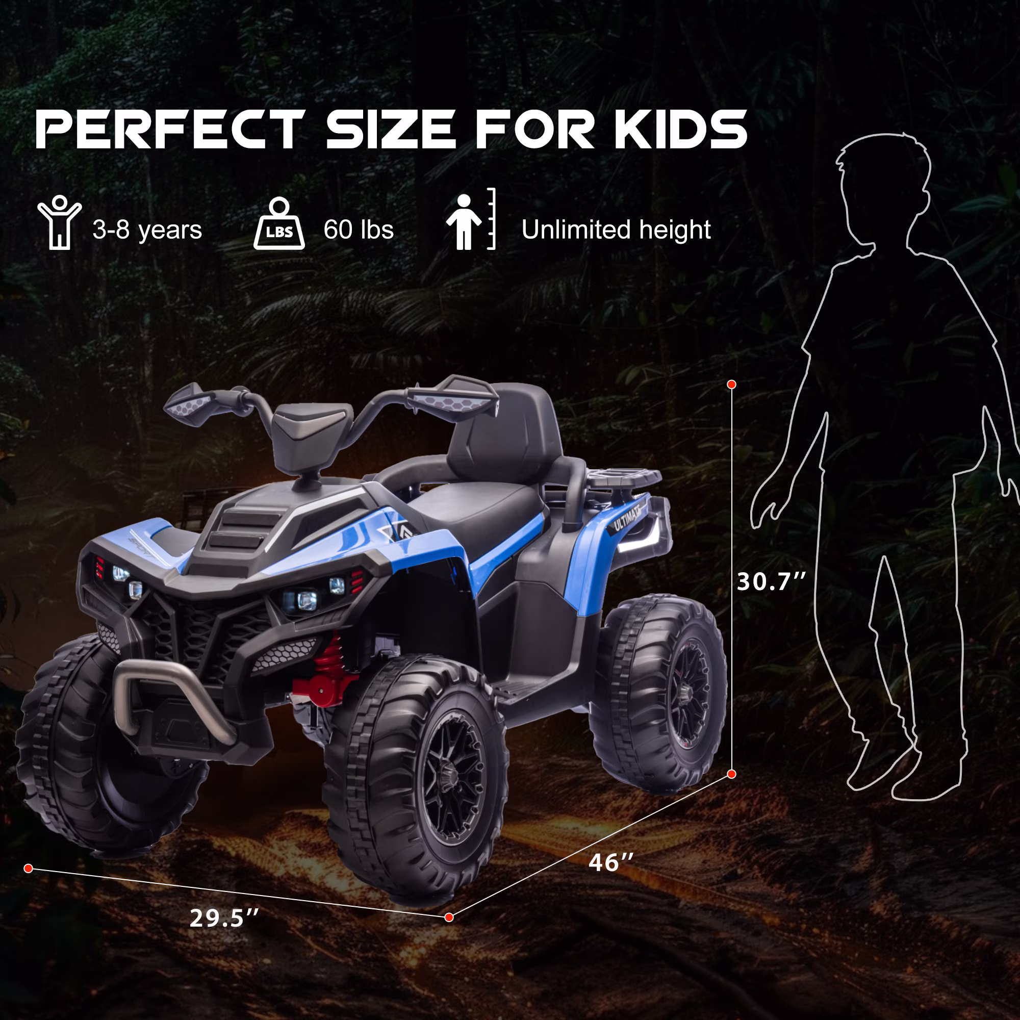 WangWangWang 2-Seater Electric ATV Ride-On Toy, 6Mph Max Speed, LED Lights, 24V, 1 Count - Image 5