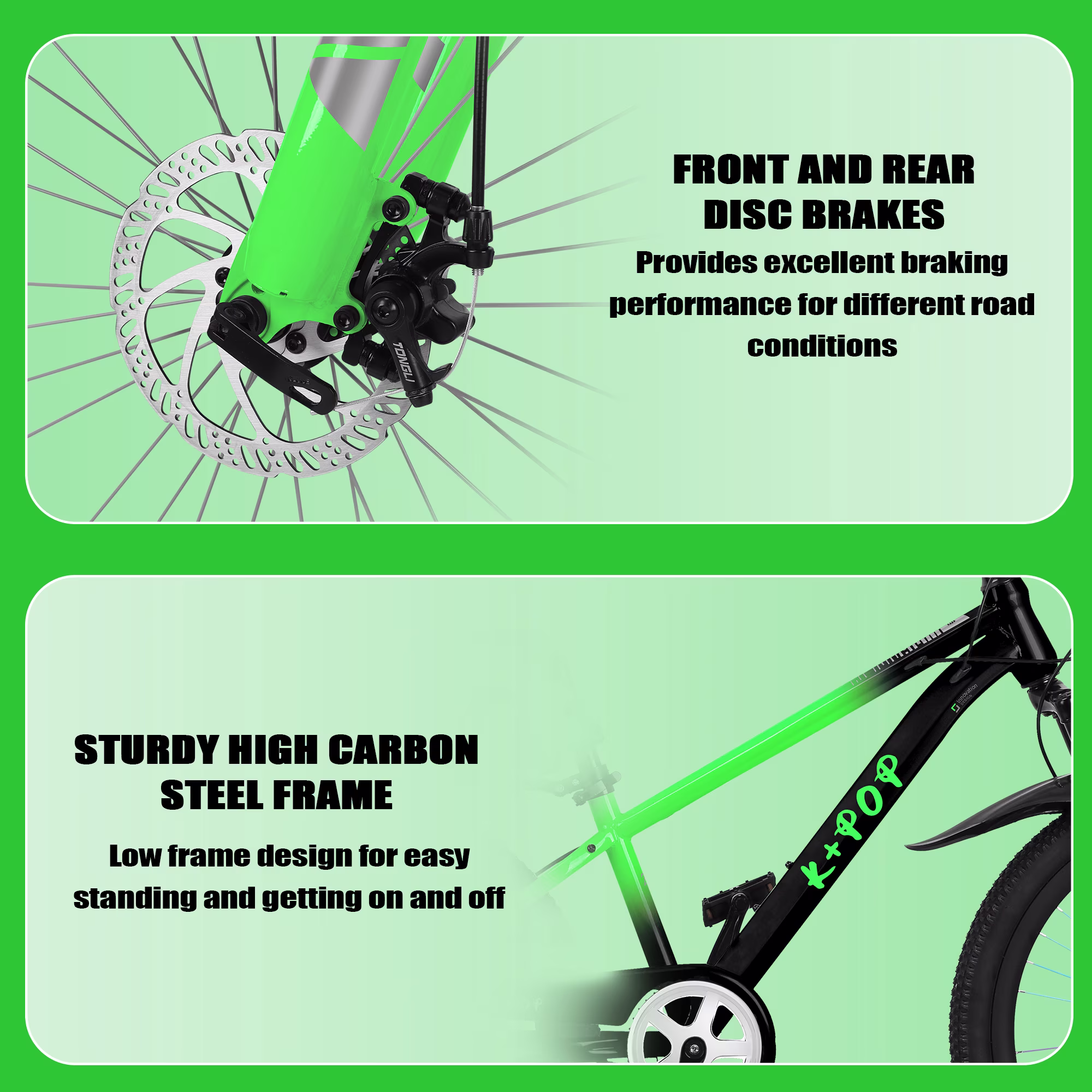 WARAYZ 24" Mountain Bike for Kids, 7-Speed, Dual Disc Brakes, All-Terrain Tires, Ages 9-12, Black/Green - Image 5