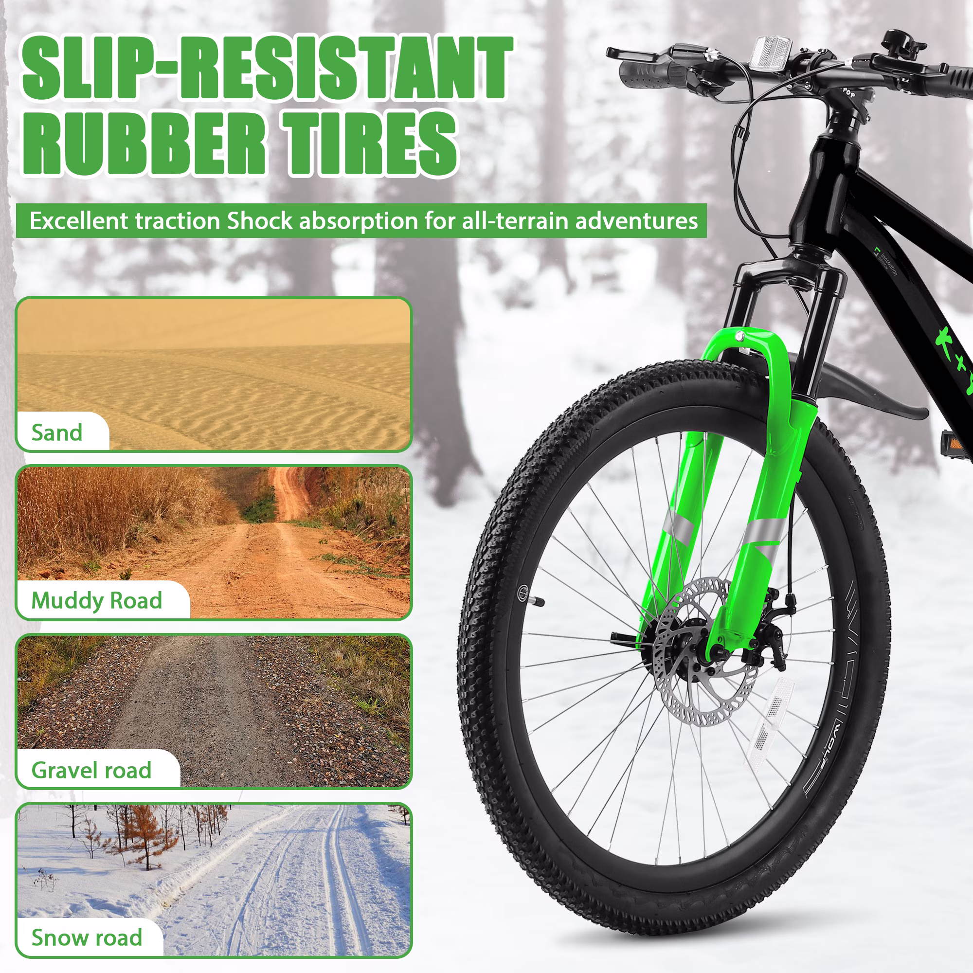 WARAYZ 24" Mountain Bike for Kids, 7-Speed, Dual Disc Brakes, All-Terrain Tires, Ages 9-12, Black/Green - Image 4