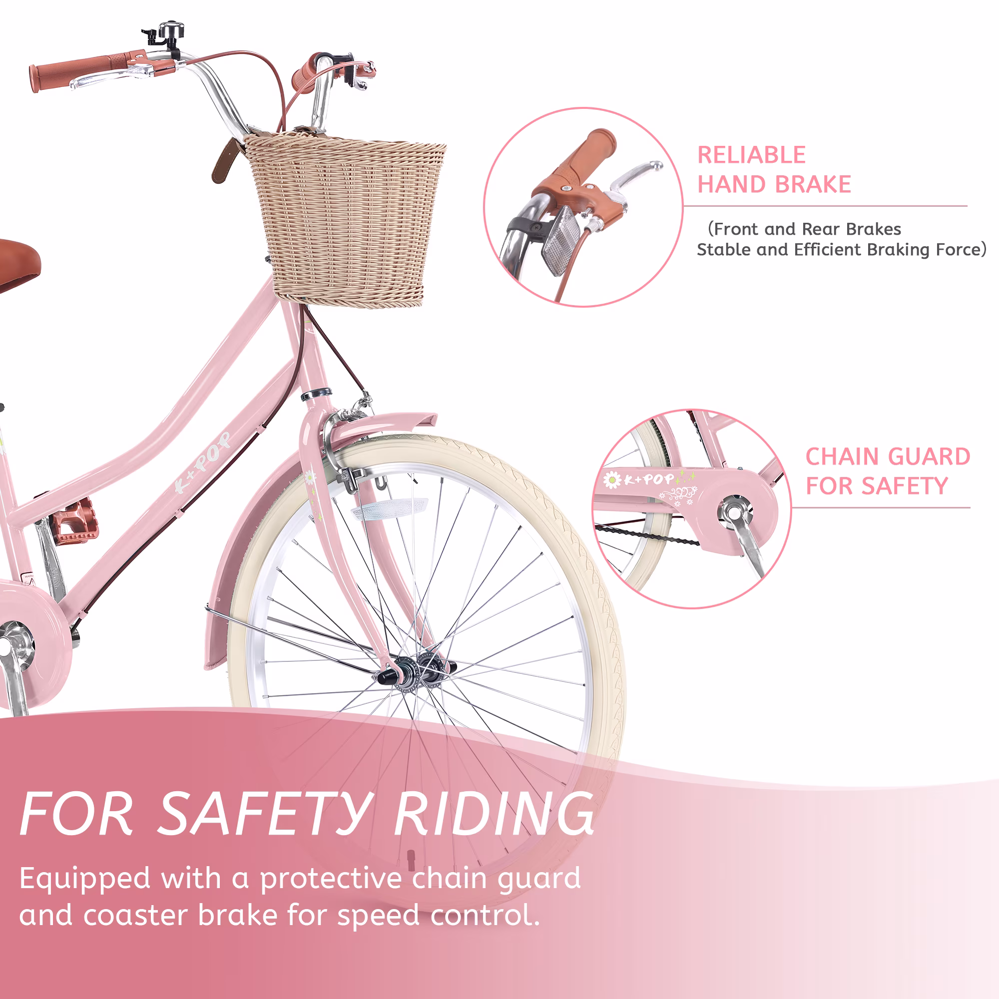 WARAYZ Girls Bike 24" Adjustable Dual Brakes Rear Rack Basket Durable Frame Pink - Image 4