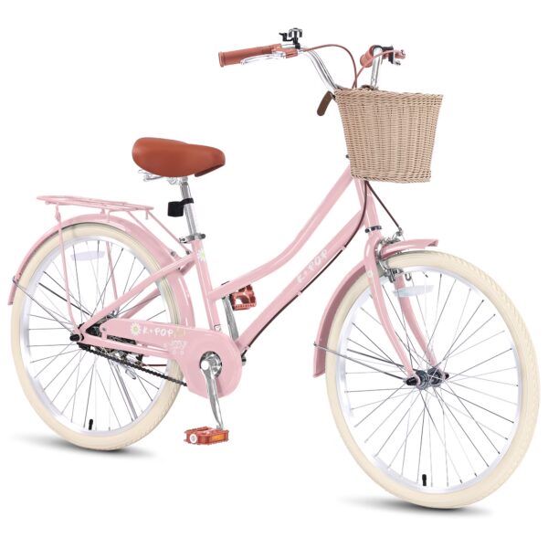 WARAYZ Girls Bike 24" Adjustable Dual Brakes Rear Rack Basket Durable Frame Pink