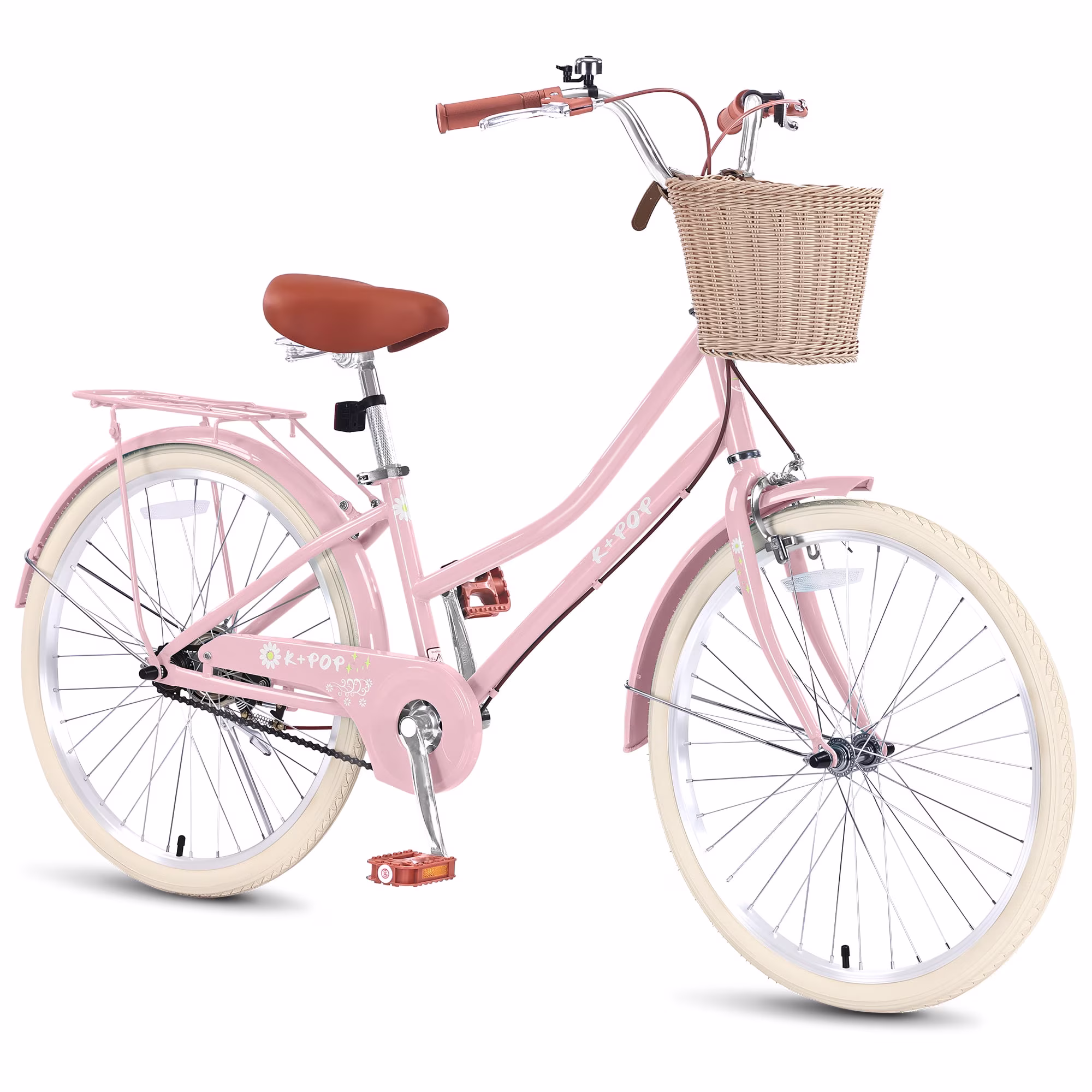 WARAYZ Girls Bike 24" Adjustable Dual Brakes Rear Rack Basket Durable Frame Pink
