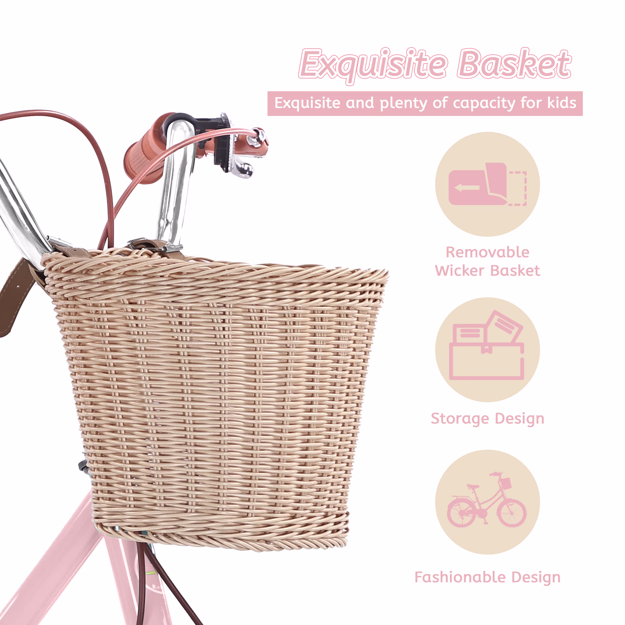 WARAYZ Girls Bike 24" Adjustable Dual Brakes Rear Rack Basket Durable Frame Pink - Image 3