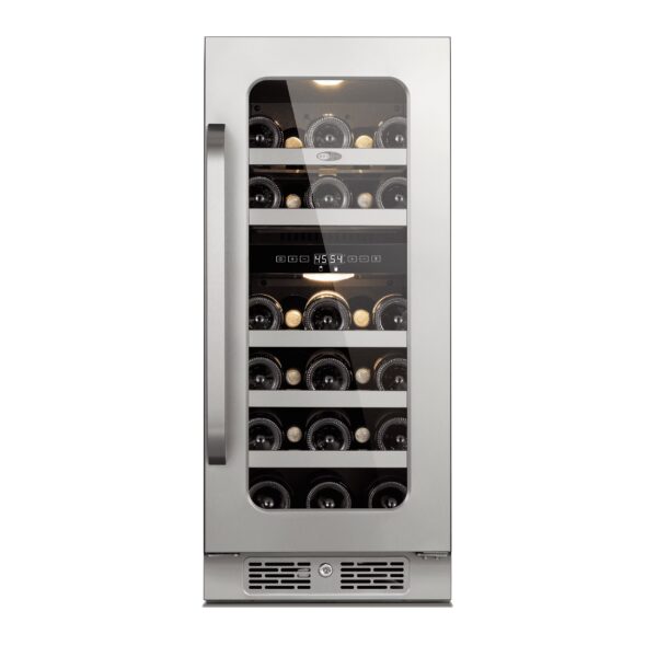Whynter 15 Inch Wine Fridge Cooler - Dual Zone 29 Bottles Wine Fridge with Glass Door, Small Wine Refrigerator with 3 LED Light Built-in for Home Bar Kitchen