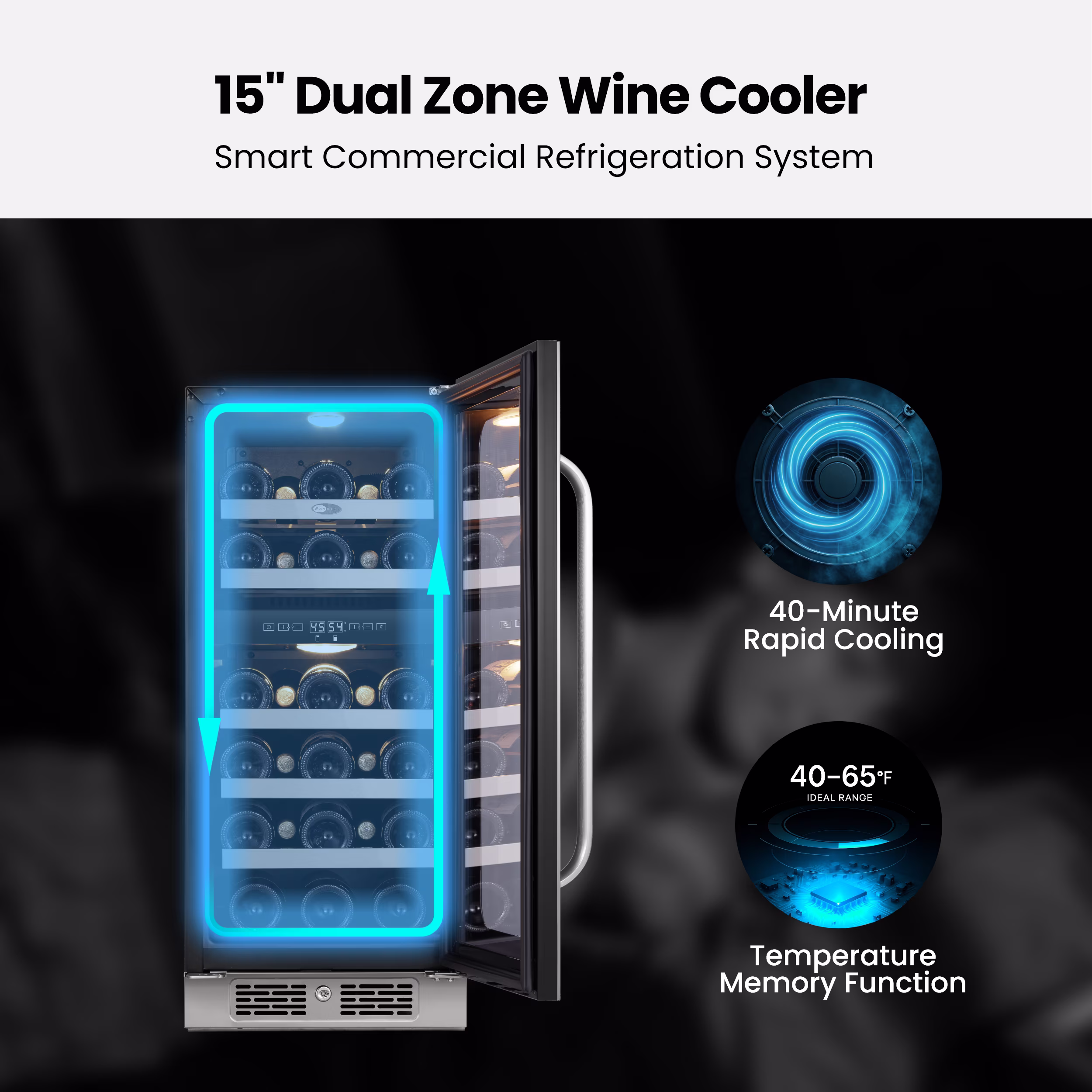 Whynter 15 Inch Wine Fridge Cooler - Dual Zone 29 Bottles Wine Fridge with Glass Door, Small Wine Refrigerator with 3 LED Light Built-in for Home Bar Kitchen - Image 4