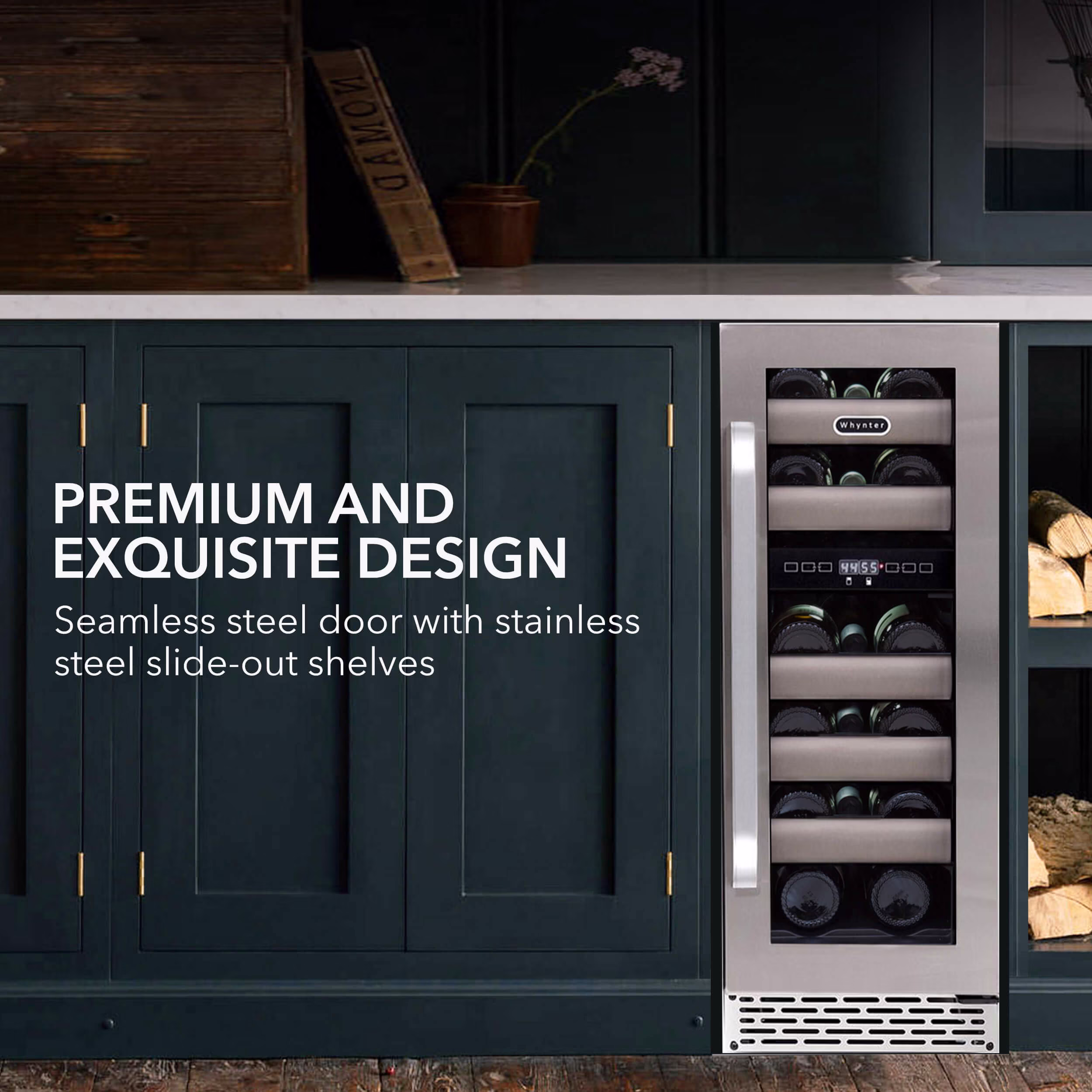 Whynter BWR-171DS Elite 12" 17 Bottle Seamless Stainless Steel Door Dual Zone Built-in Wine Refrigerator - Image 3