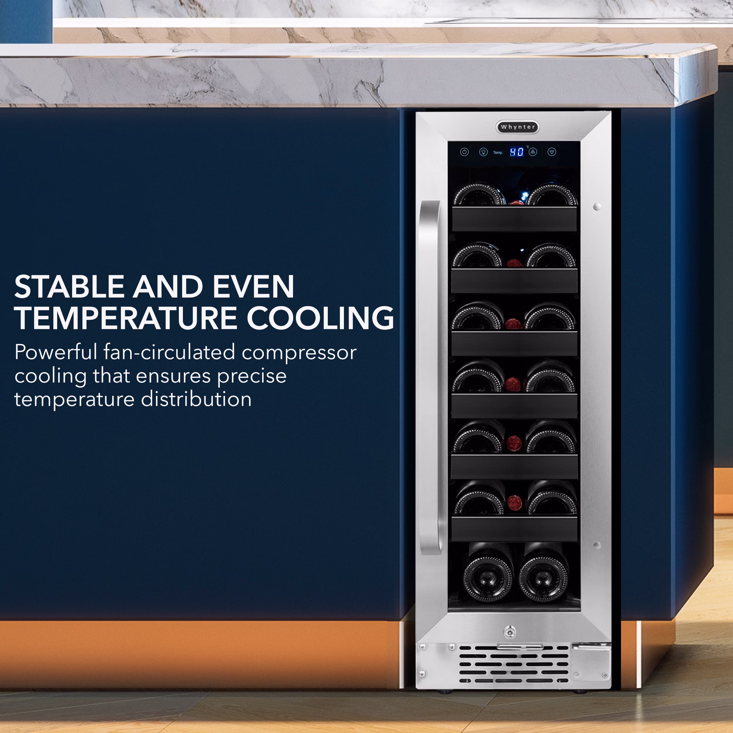 Whynter BWR-208SB 20-Bottle Wine Refrigerator, Stainless Steel, Undercounter or Freestanding, Single Zone Cooling - Image 2
