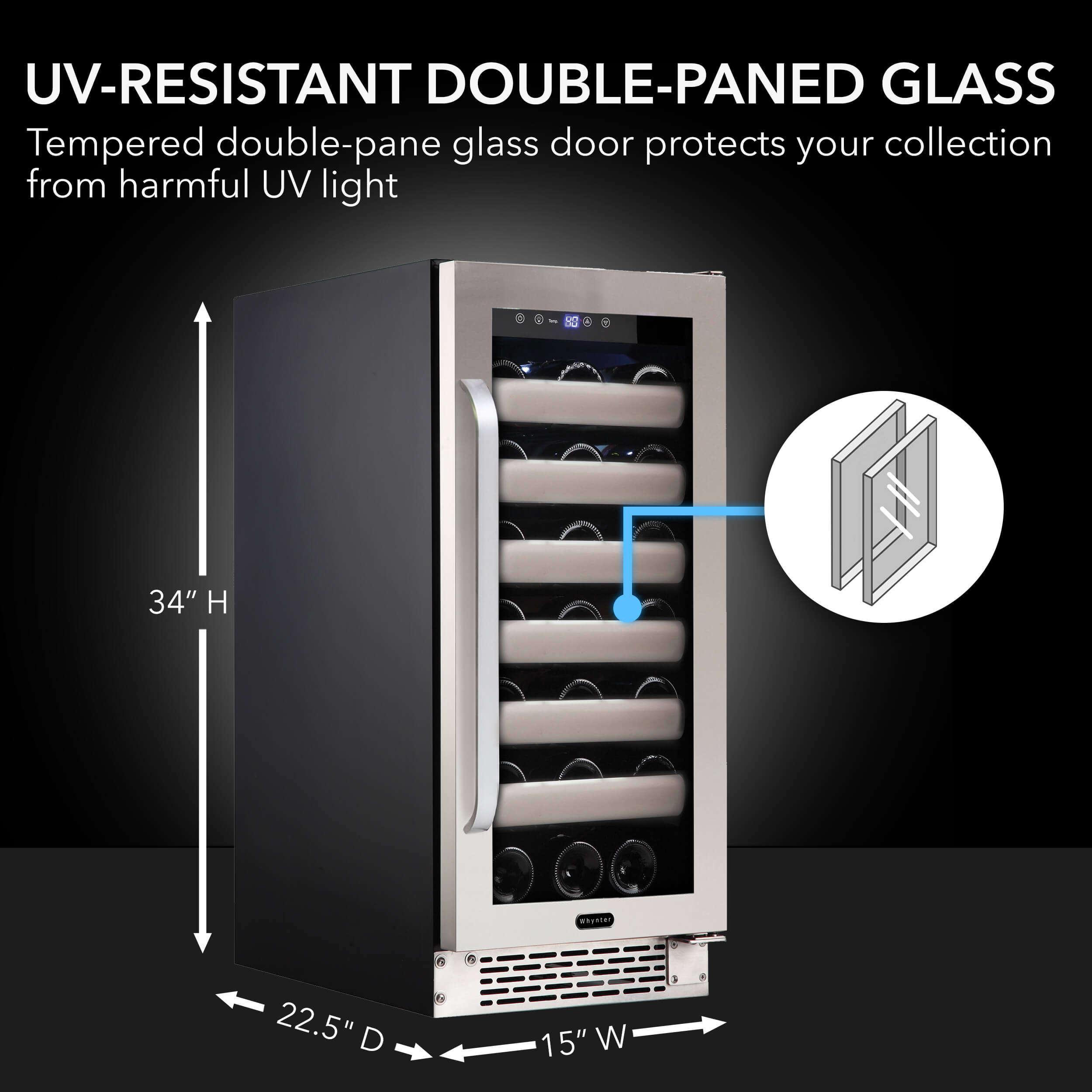 Whynter Elite 33 Bottle Built-in or Freestanding Wine Refrigerator, Glass Door BWR-331SL - Image 2
