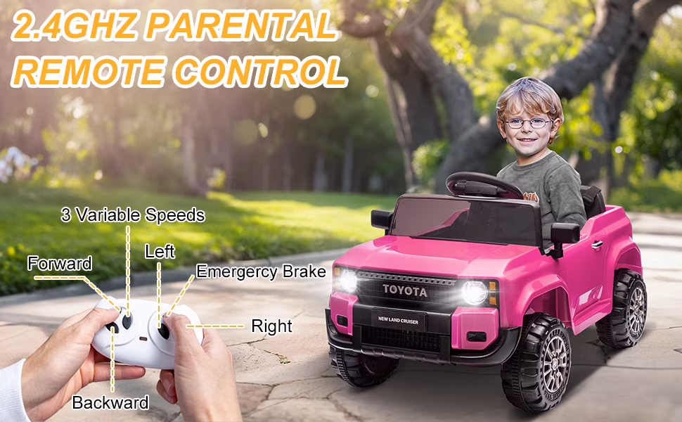 Winado Licensed Toyota 12V Kids Electric Ride On Car with Remote Control, Music, Lights, Pink - Image 2