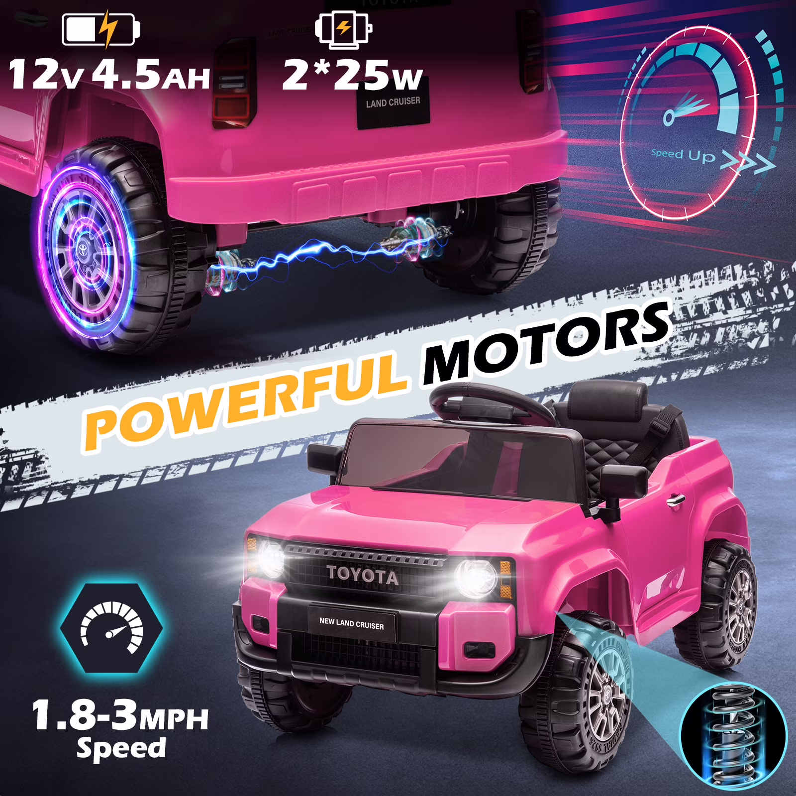 Winado Licensed Toyota 12V Kids Electric Ride On Car with Remote Control, Music, Lights, Pink - Image 4