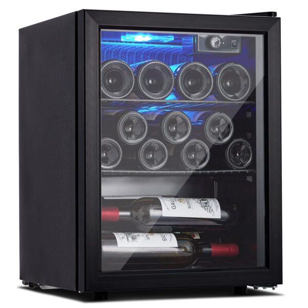 Wine Cooler,Beverage Refrigerator Cooler,Freestanding Wine Cooler Refrigerator with Triple Pane Clear Glass Door,Mini Fridge Countertop Drink Cooler for Home Office,Temperature Adjustment Range 40~61°