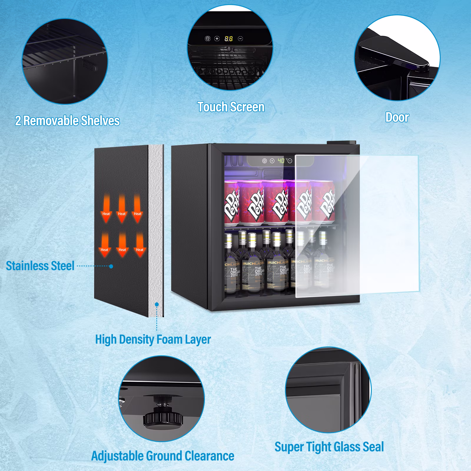 Winfire 1.3 Cu.Ft Under Counter Beverage Cooler, 60-Can Compact Refrigerator, Black Small Drink Fridge for Home Bar, Bedroom & Office - Image 3