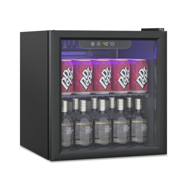 Winfire 1.3 Cu.Ft Under Counter Beverage Cooler, 60-Can Compact Refrigerator, Black Small Drink Fridge for Home Bar, Bedroom & Office