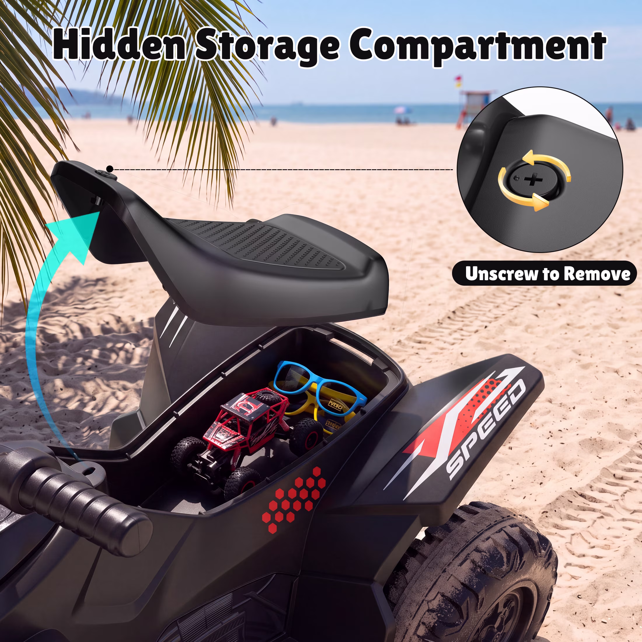 Wisairt 12V Kids ATV, Electric 4 Wheeler for Kids Ages 3-6, Dual Motor Ride On ATV with LED Lights, Music & Wireless Audio, Black - Image 5
