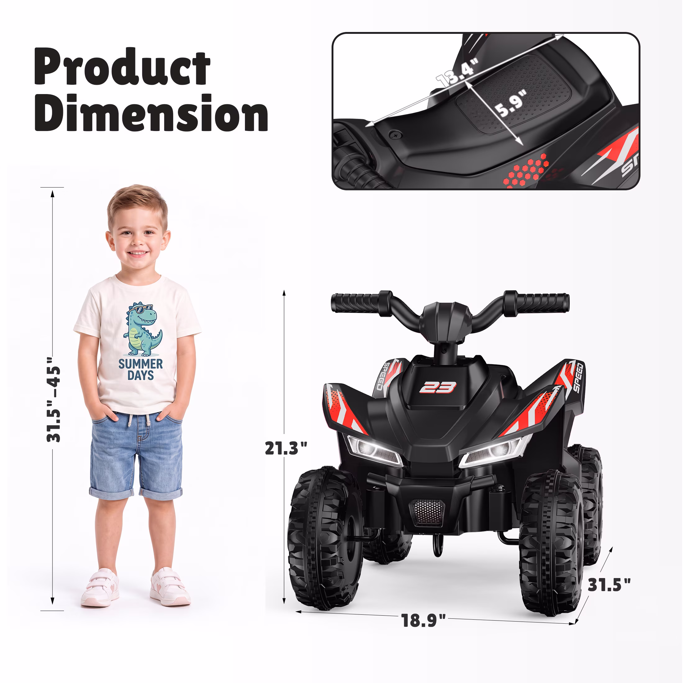 Wisairt 12V Kids ATV, Electric 4 Wheeler for Kids Ages 3-6, Dual Motor Ride On ATV with LED Lights, Music & Wireless Audio, Black - Image 4