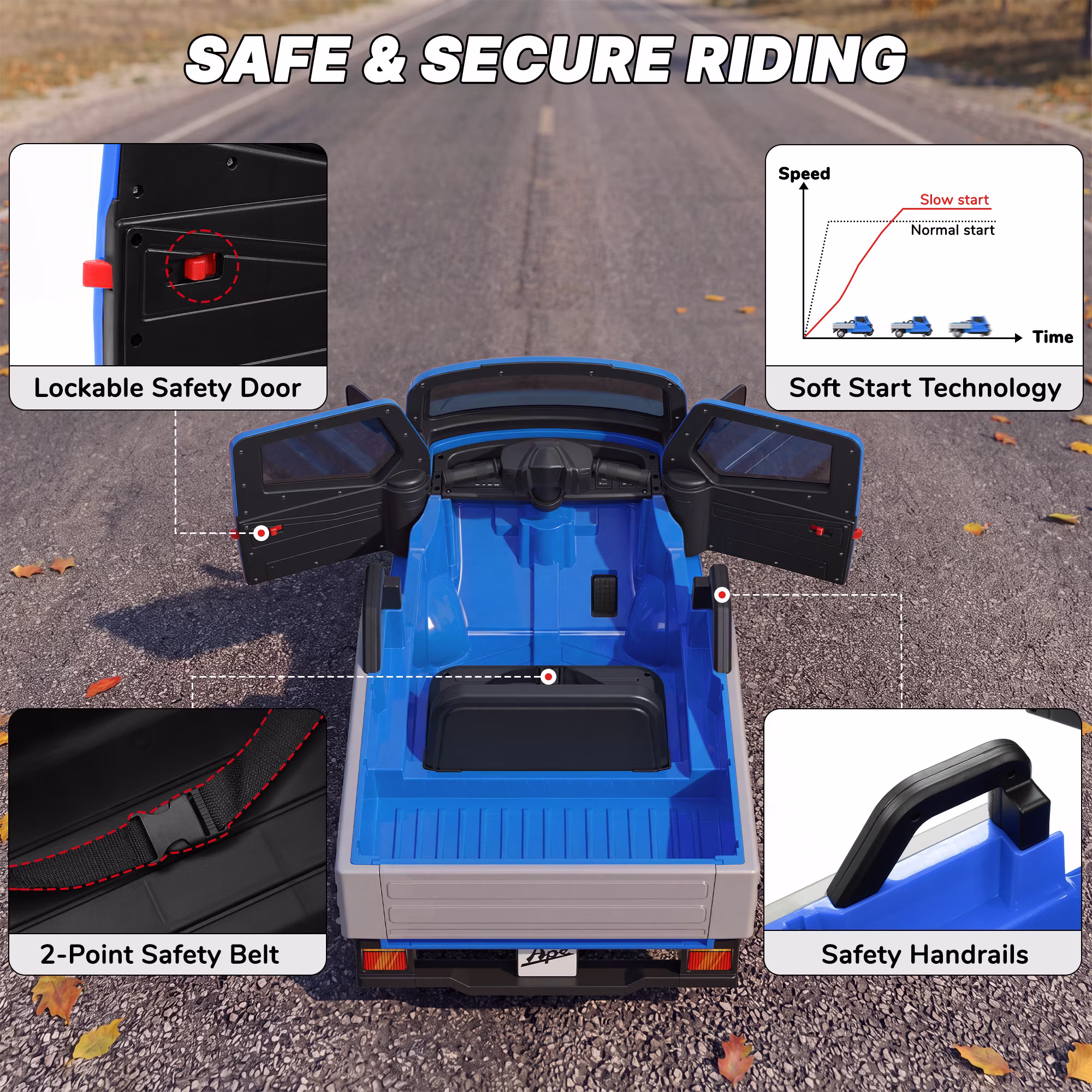 Wisairt 12V Kids Ride on Toys, Powered 3-Wheel Ride on Cars for Toddlers, Licensed PIAGGIO Electric Car with Remote Control, Wireless Audio, Music, LED Lights, 3 Speeds, Blue - Image 4