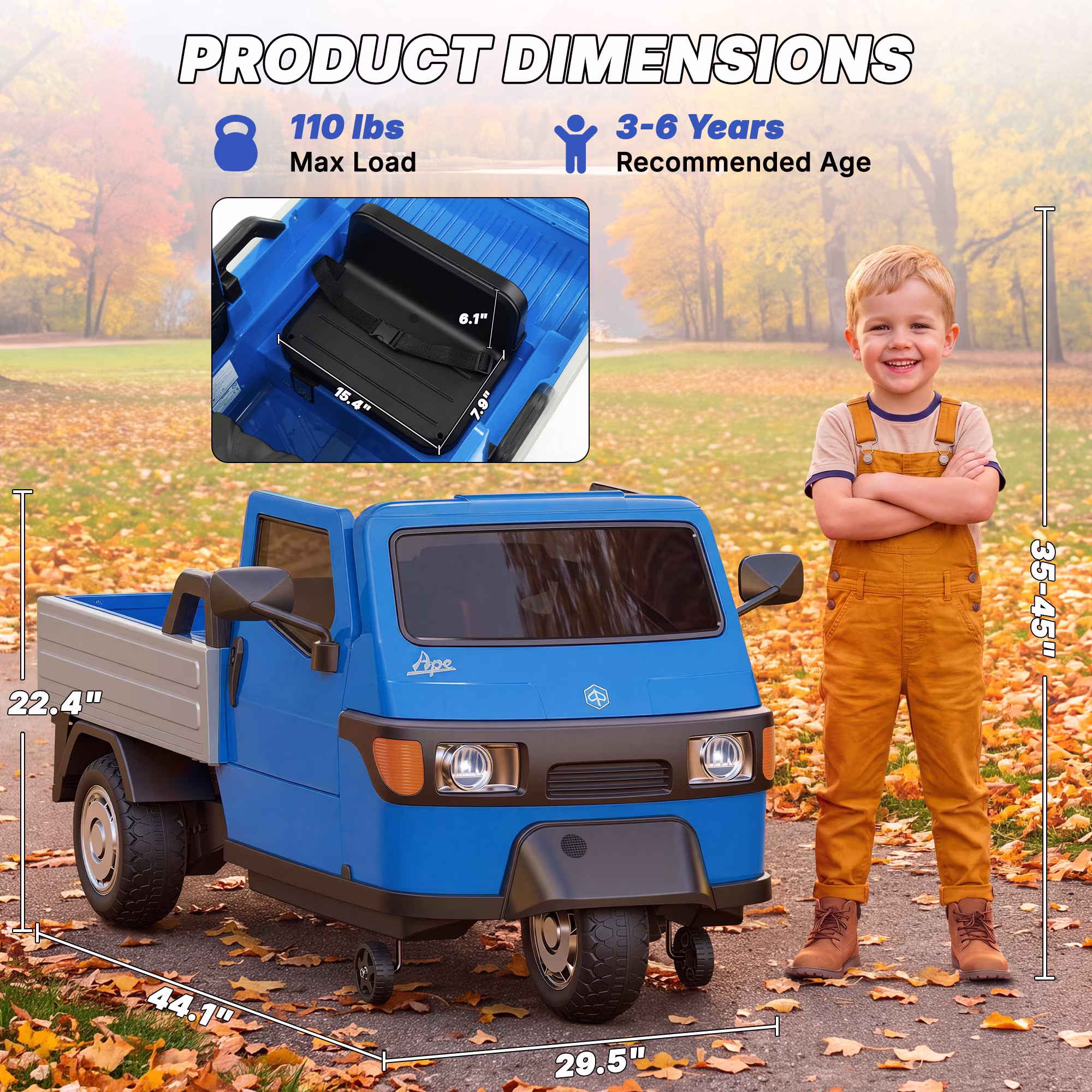 Wisairt 12V Kids Ride on Toys, Powered 3-Wheel Ride on Cars for Toddlers, Licensed PIAGGIO Electric Car with Remote Control, Wireless Audio, Music, LED Lights, 3 Speeds, Blue - Image 5