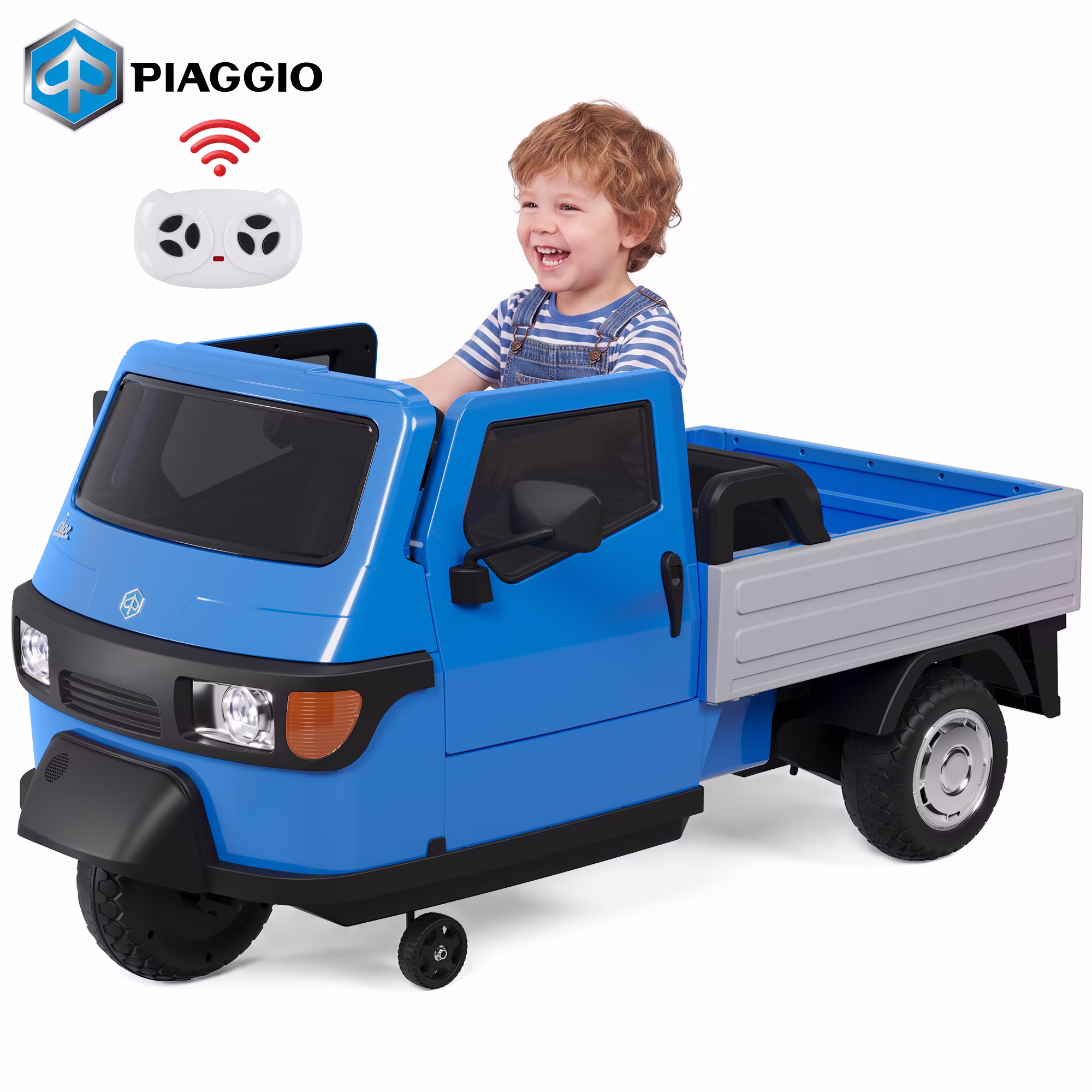 Wisairt 12V Kids Ride on Toys, Powered 3-Wheel Ride on Cars for Toddlers, Licensed PIAGGIO Electric Car with Remote Control, Wireless Audio, Music, LED Lights, 3 Speeds, Blue