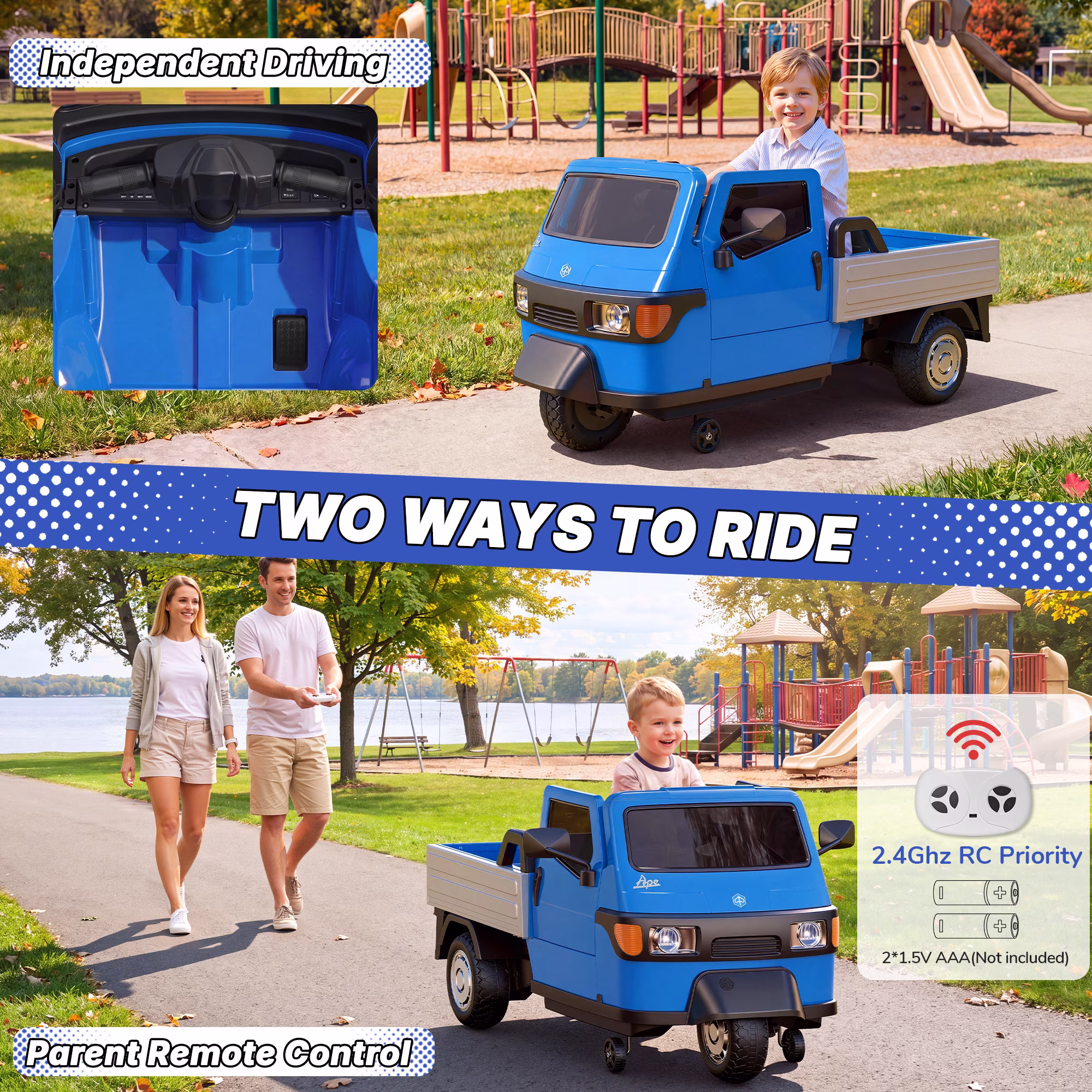 Wisairt 12V Kids Ride on Toys, Powered 3-Wheel Ride on Cars for Toddlers, Licensed PIAGGIO Electric Car with Remote Control, Wireless Audio, Music, LED Lights, 3 Speeds, Blue - Image 3