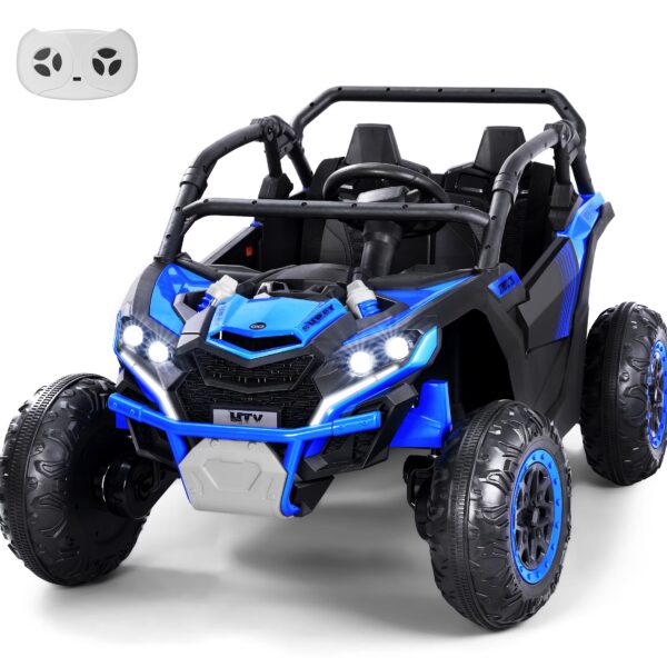 Wisairt 24V Ride on Toys 4WD Ride on Cars with Remote Control, 2 Seater Electric Car for Kids, Power Car Wheels, UTV w/ 4 Motors, Music, Lights, 3 Speeds, Blue