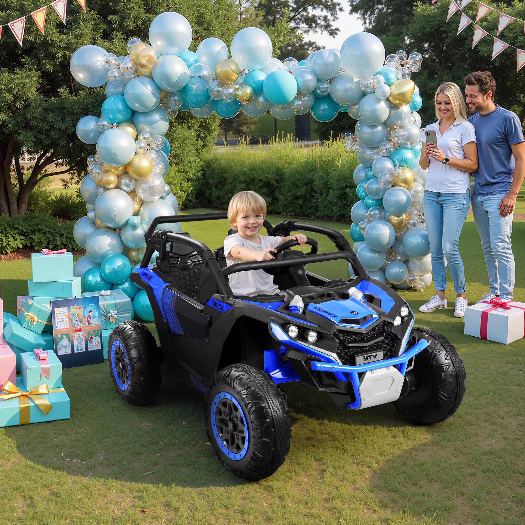Wisairt 24V Ride on Toys 4WD Ride on Cars with Remote Control, 2 Seater Electric Car for Kids, Power Car Wheels, UTV w/ 4 Motors, Music, Lights, 3 Speeds, Blue - Image 4