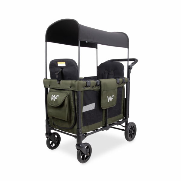 WONDERFOLD W2 Original+ Stroller Wagon (2 Seater) - Wagon Stroller with Seats with 5-Point Harnesses, Easy-Access Door, and Adjustable Sun Canopy, Safety-Certified - Olive Green