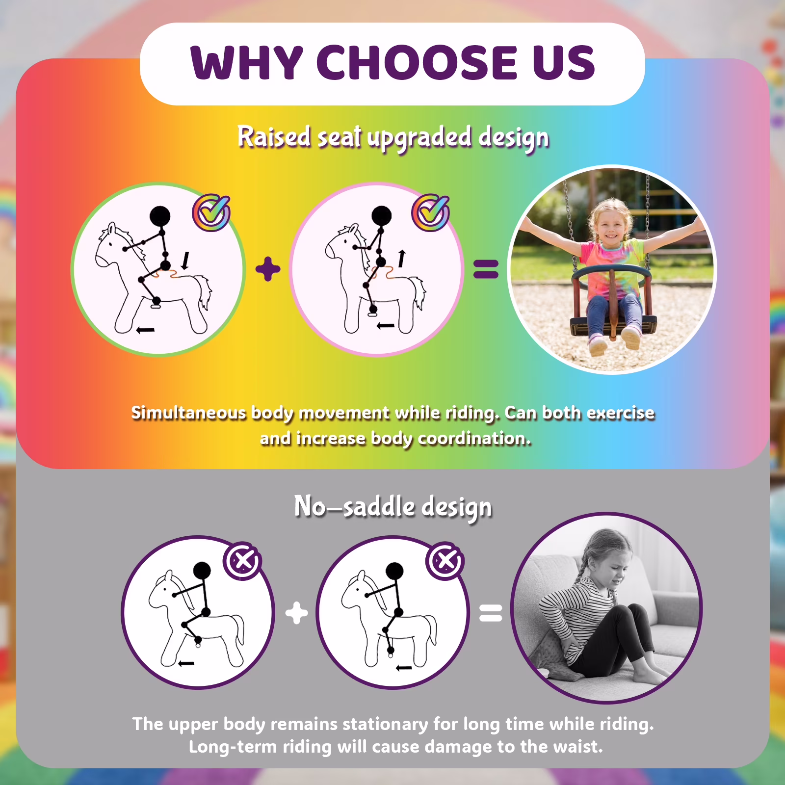 WondeRides Ride on Unicorn Toy for Girls, Rainbow Plush Walking Ride-On with Wheels, Battery-Free, Size 4 for Ages 4 - Image 4