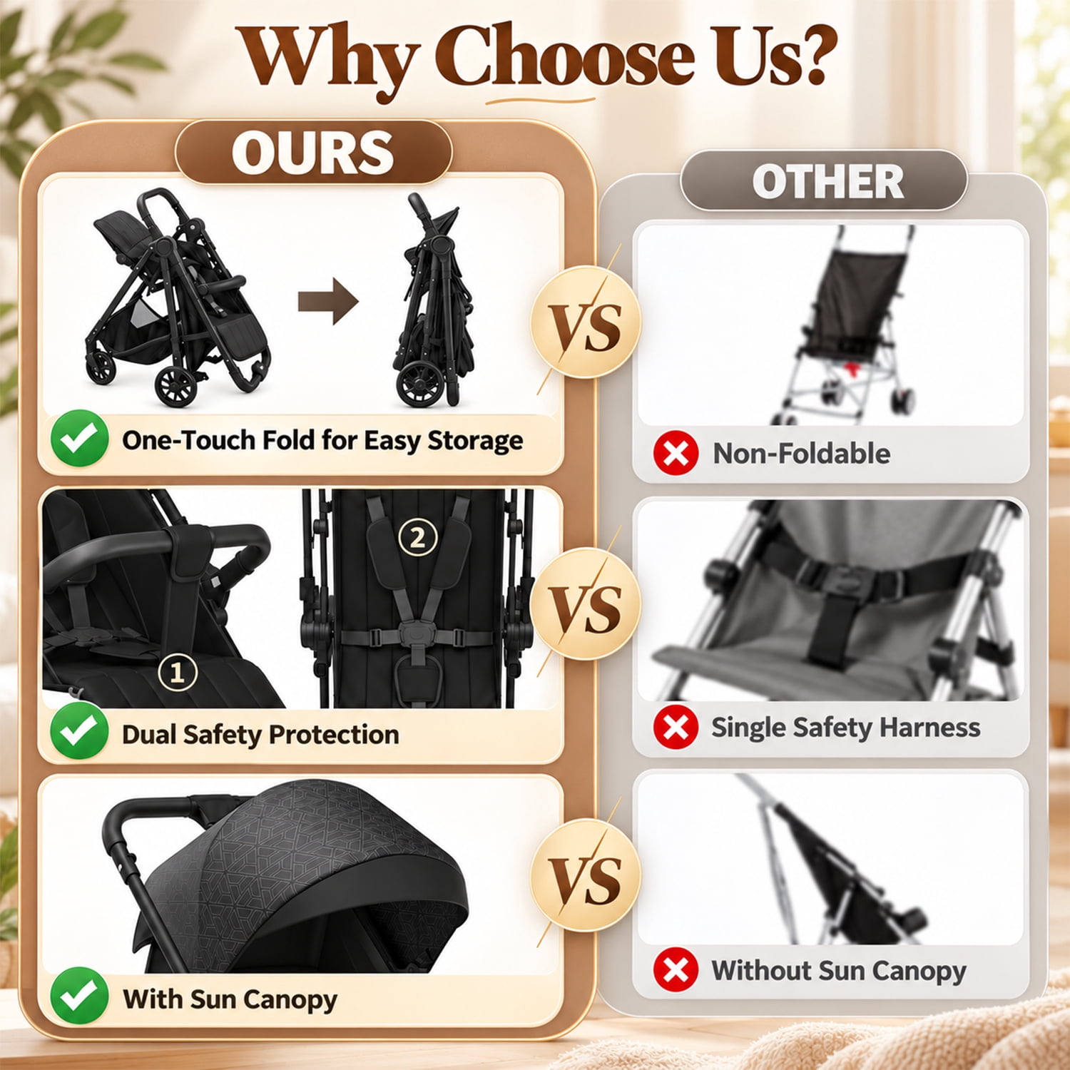 Wonderstone Quick Fold Baby Stroller, Compact and Lightweight Design for travel convenience, Black - Image 2