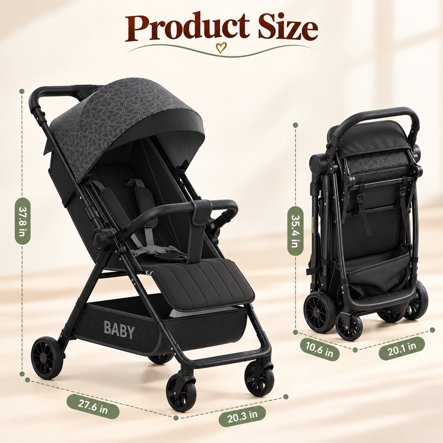 Wonderstone Quick Fold Baby Stroller, Compact and Lightweight Design for travel convenience, Black - Image 4