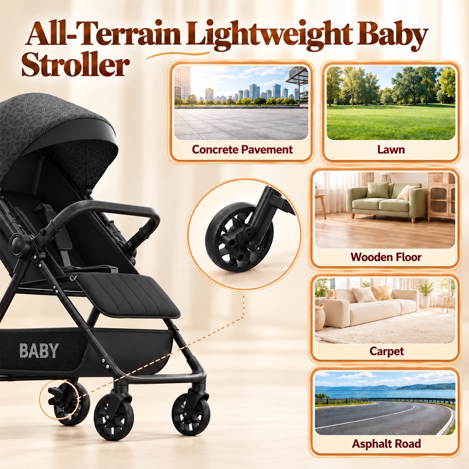 Wonderstone Quick Fold Baby Stroller, Compact and Lightweight Design for travel convenience, Black - Image 3